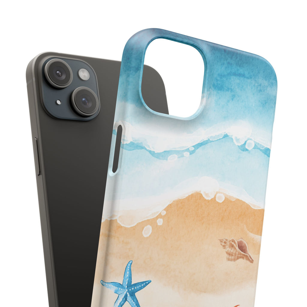 Beach Scene Phone Case — Watercolor Sand, Seashells & Crabs