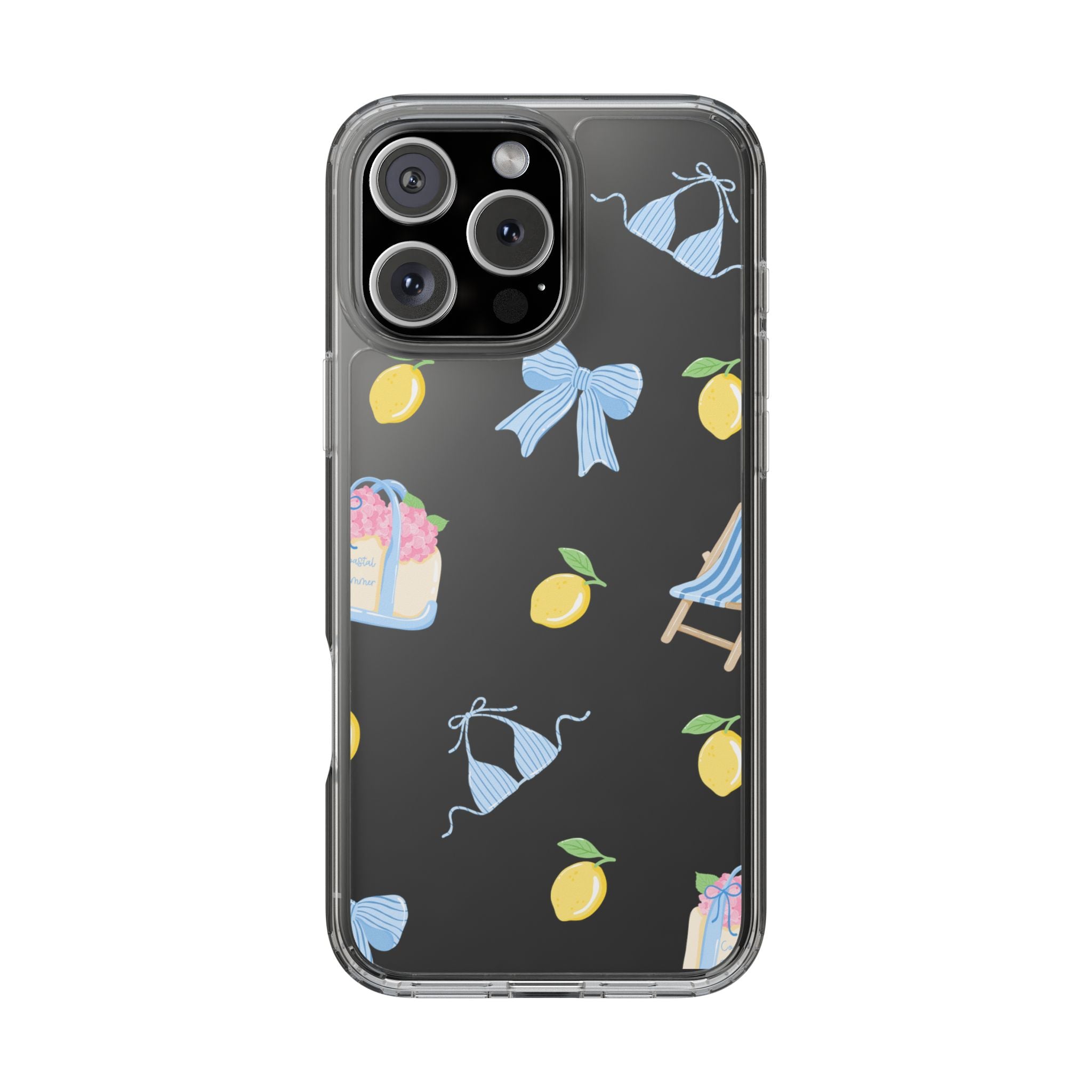 Clear Phone Case — Summer Lemon & Bow Pattern (bikini, beach chair, cake)