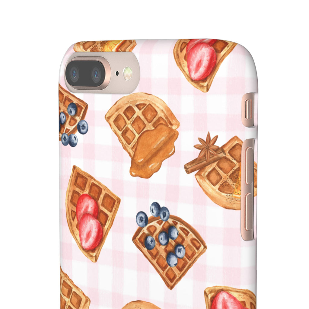 Waffle Picnic Phone Case — Cute Strawberry & Blueberry Waffles on Pink Gingham Snap Case