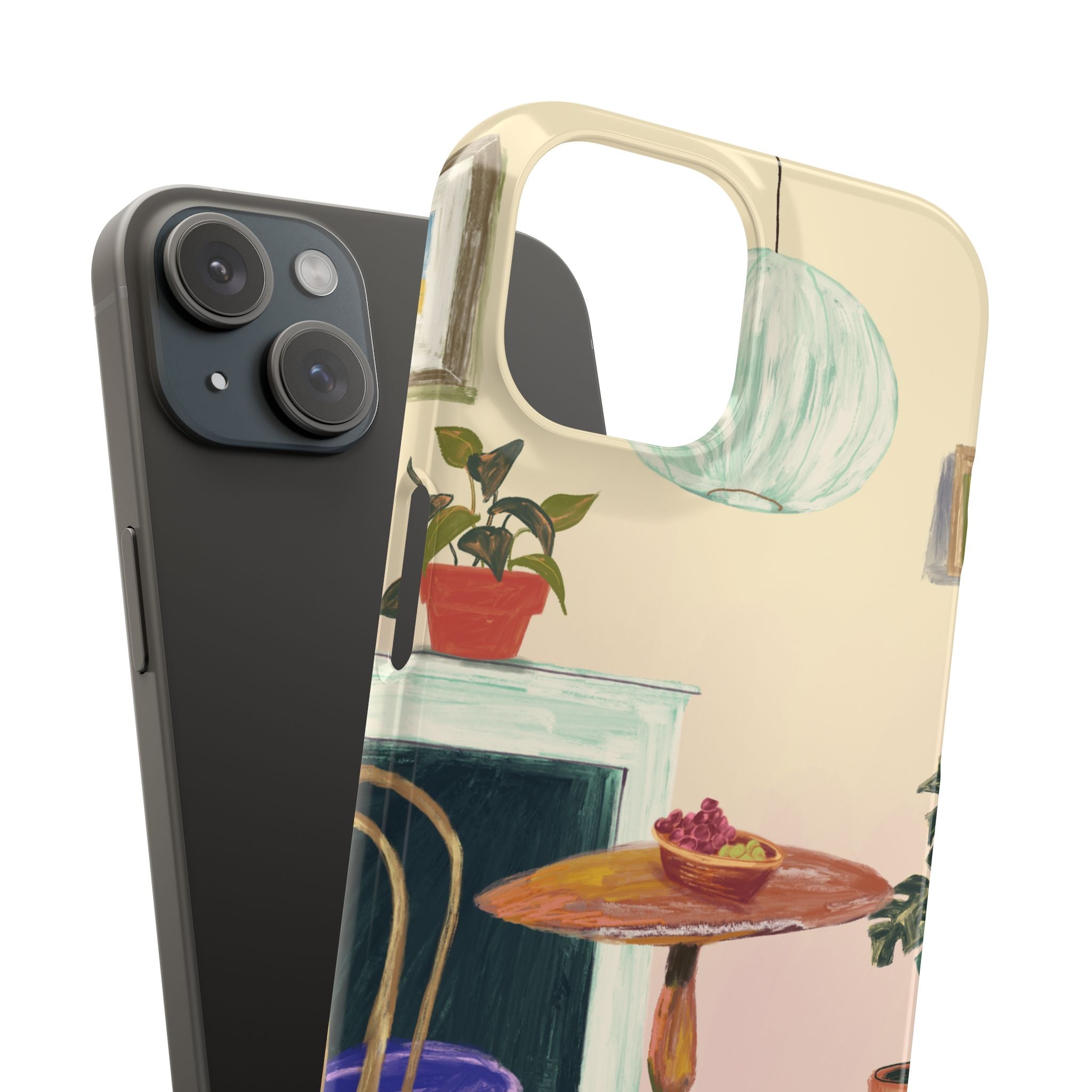 Vintage Bistro Phone Case — Cozy Cafe Interior Illustration Snap Case