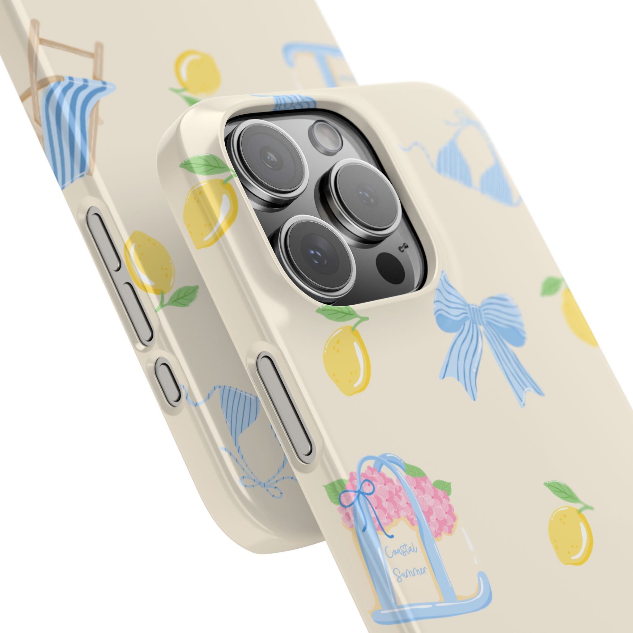 Cute Lemon & Beach Pattern Phone Case — Pastel Summer Snap Case