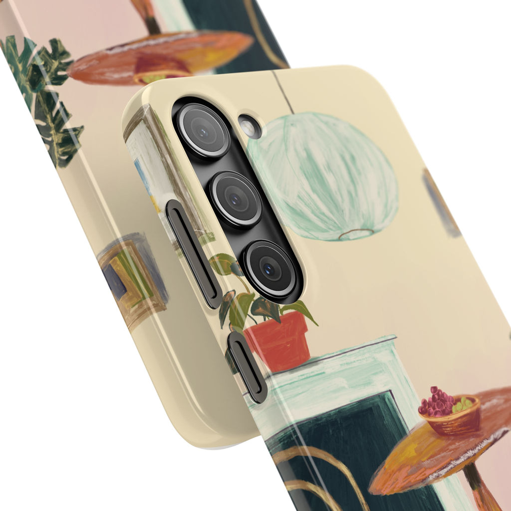 Vintage Bistro Phone Case — Cozy Cafe Interior Illustration Snap Case
