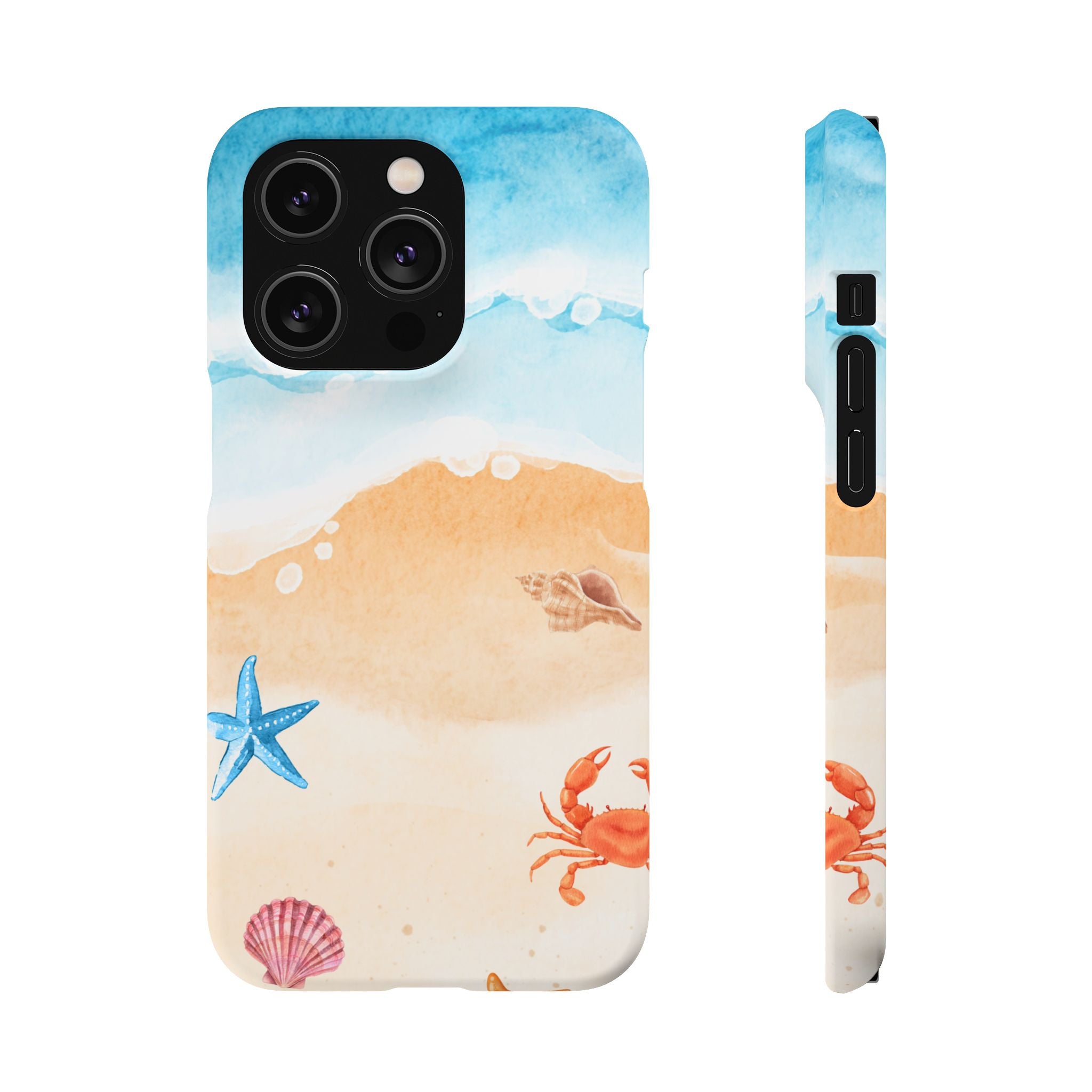 Beach Scene Phone Case — Watercolor Sand, Seashells & Crabs