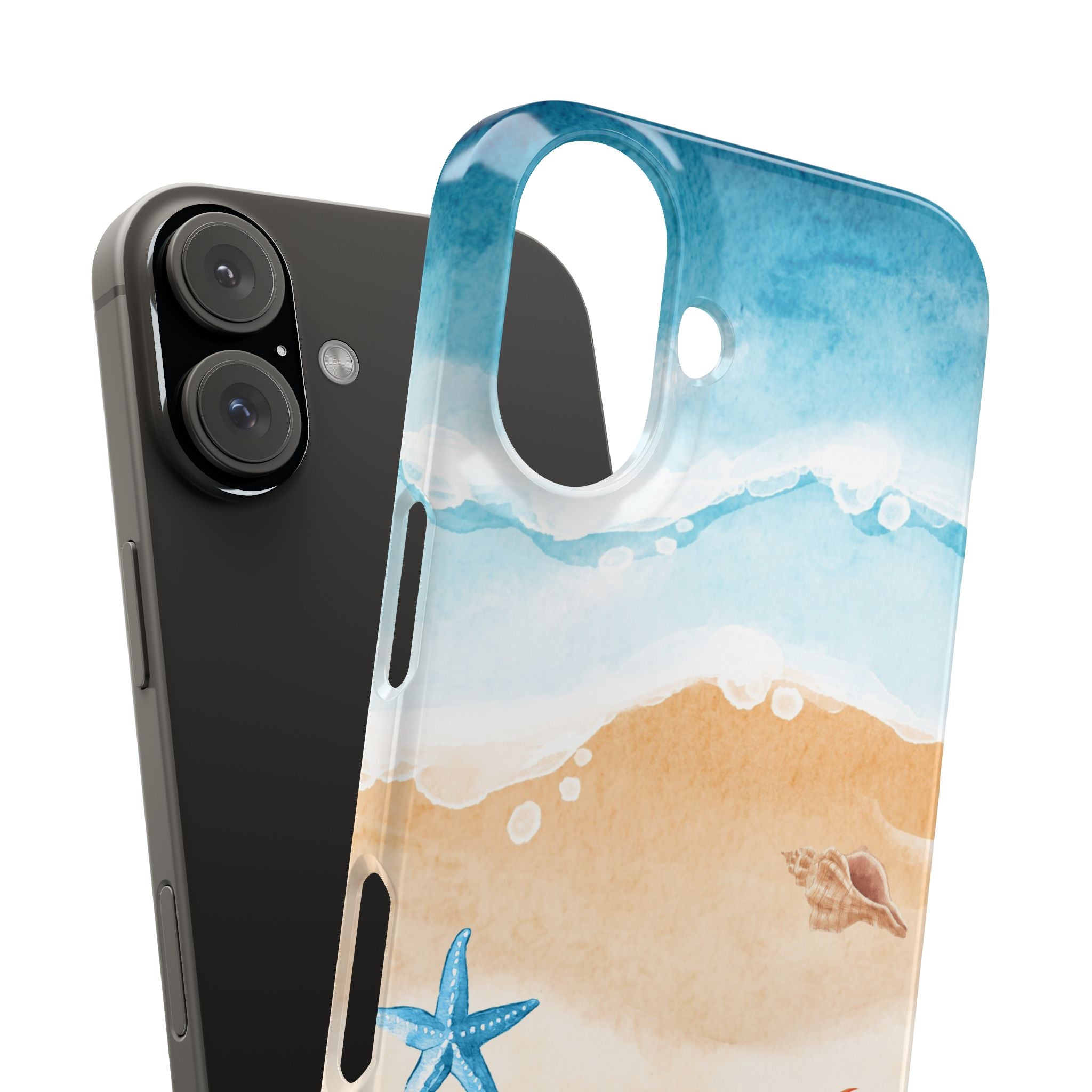 Beach Scene Phone Case — Watercolor Sand, Seashells & Crabs