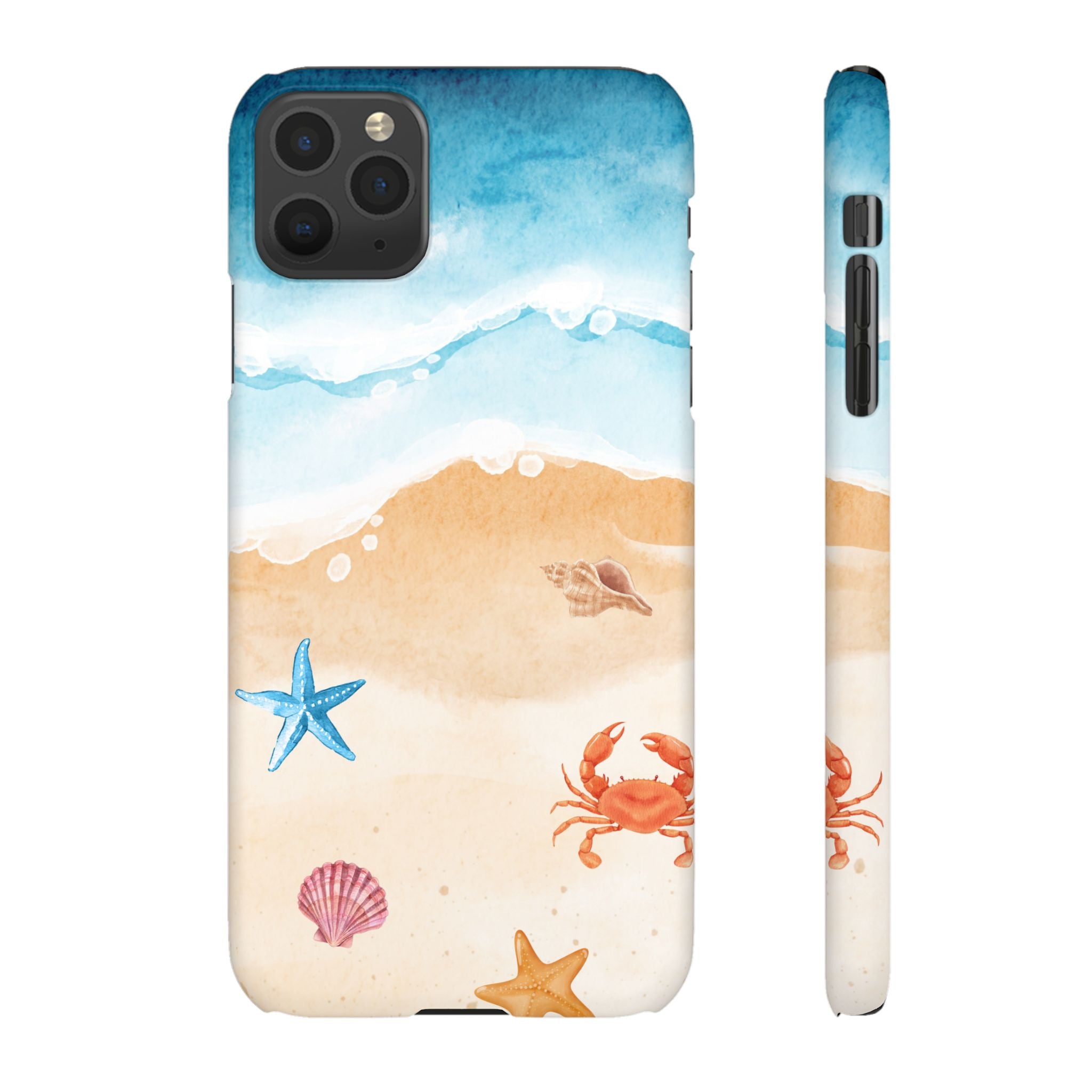 Beach Scene Phone Case — Watercolor Sand, Seashells & Crabs