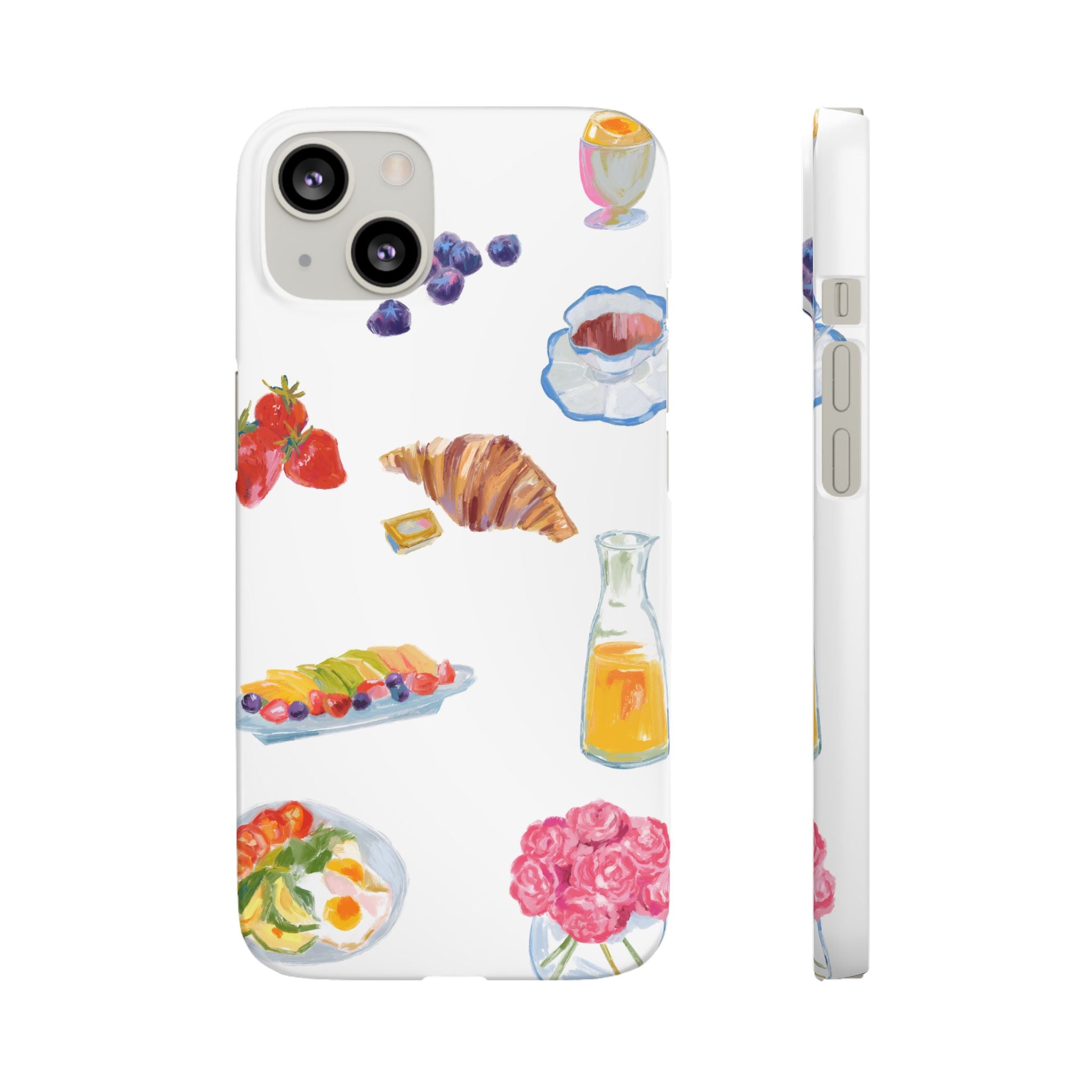 Phone Case — Watercolor Breakfast Pattern (croissant, berries, juice)