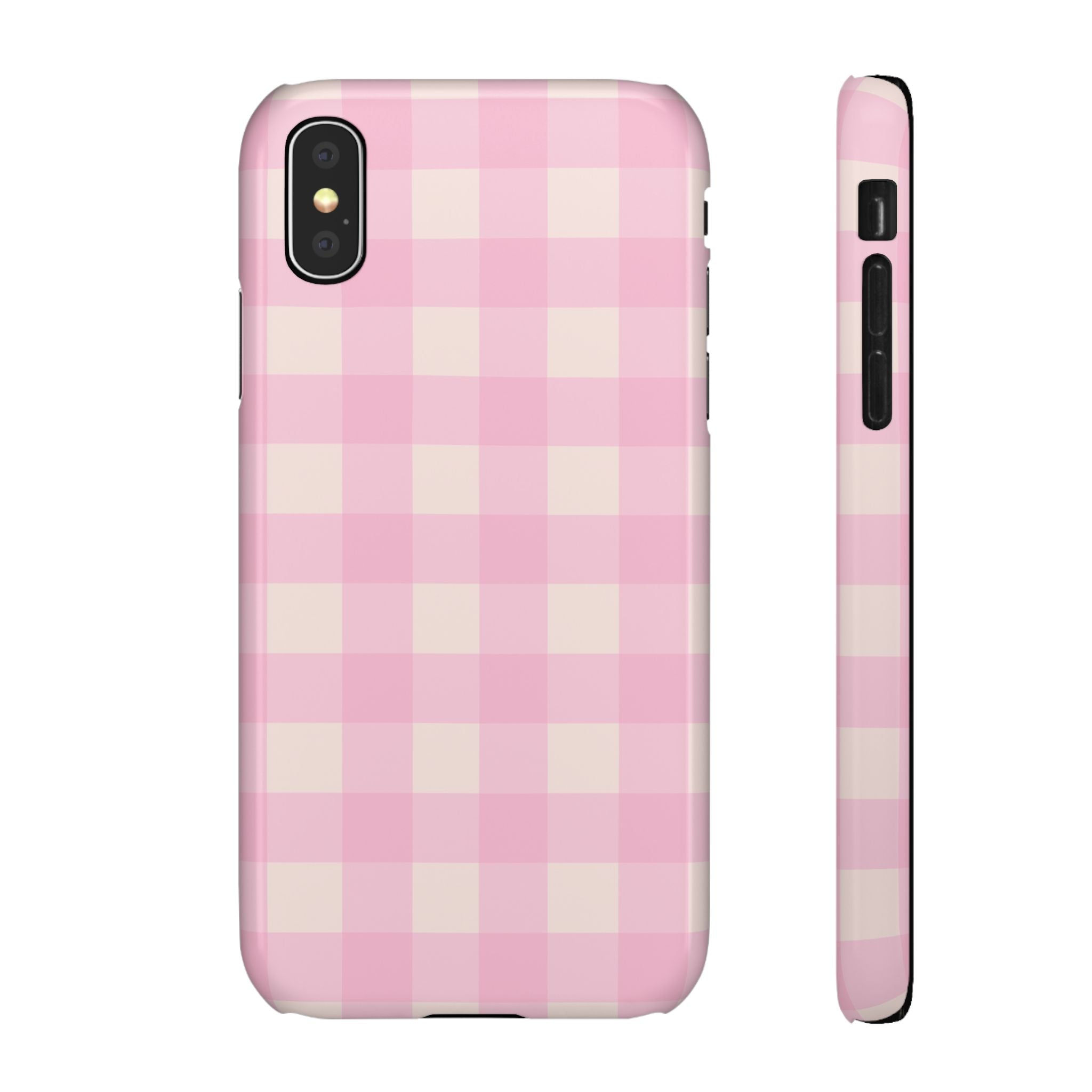 Pink Gingham Snap Phone Case - Cute Pastel Checkered iPhone Cover