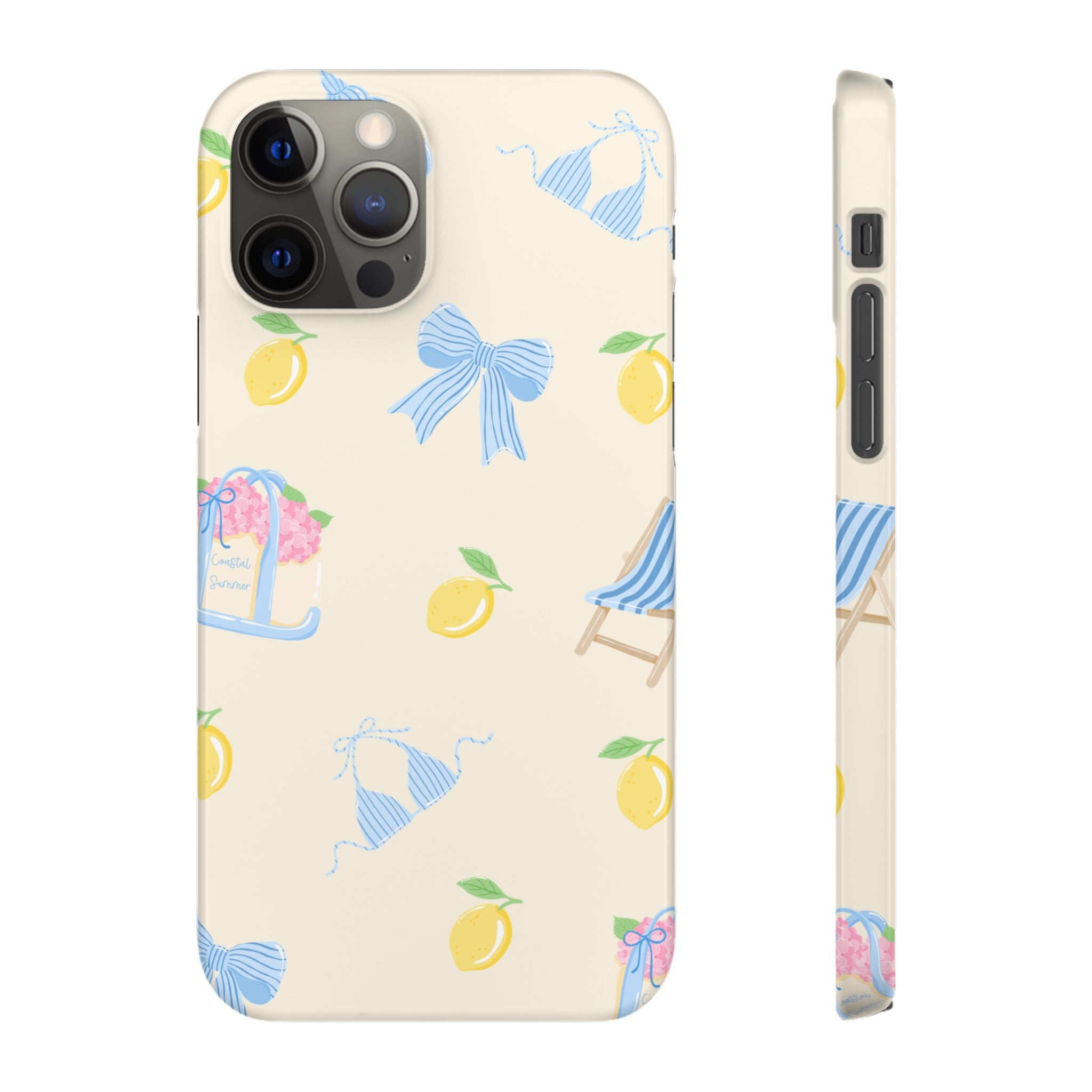 Cute Lemon & Beach Pattern Phone Case — Pastel Summer Snap Case