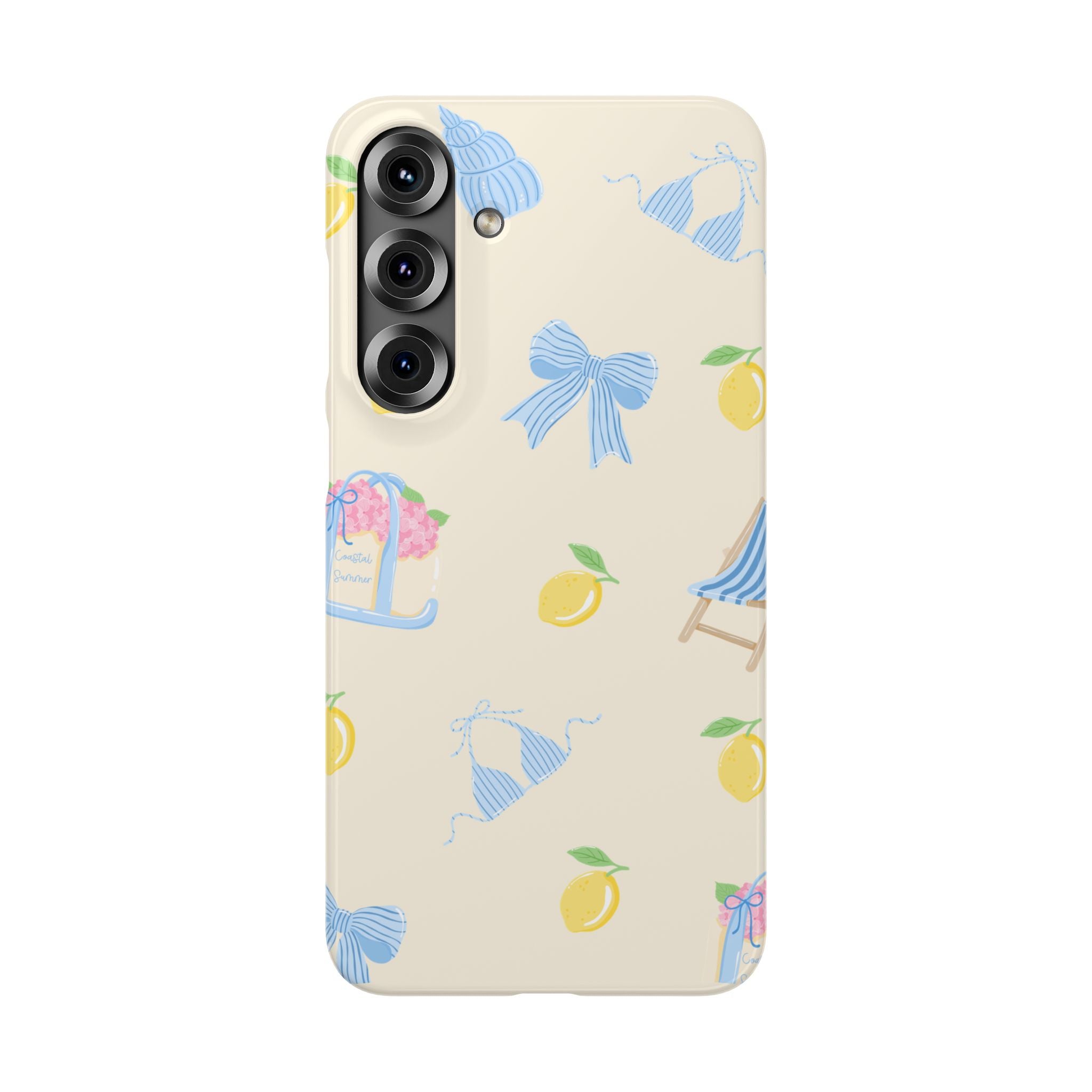 Cute Lemon & Beach Pattern Phone Case — Pastel Summer Snap Case