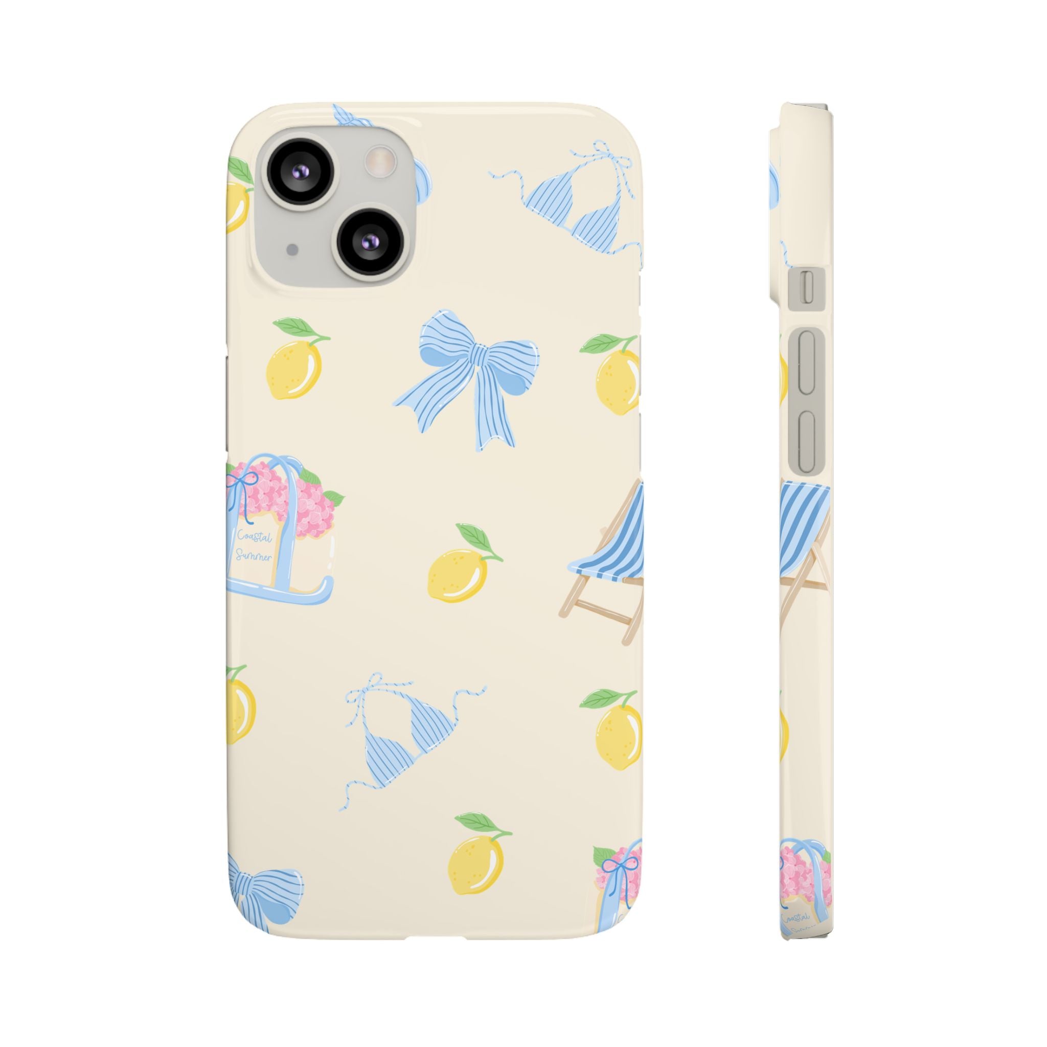 Cute Lemon & Beach Pattern Phone Case — Pastel Summer Snap Case