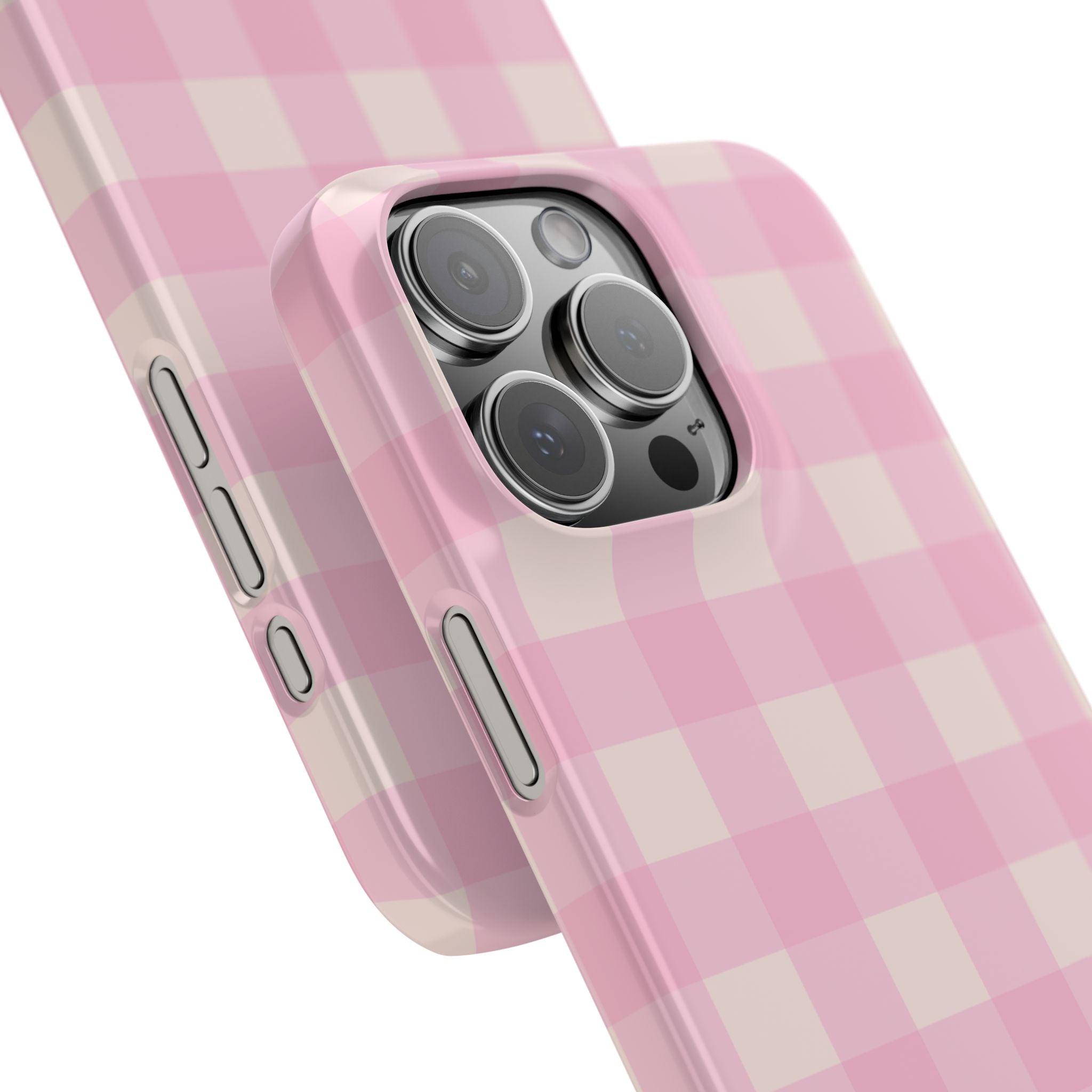 Pink Gingham Snap Phone Case - Cute Pastel Checkered iPhone Cover