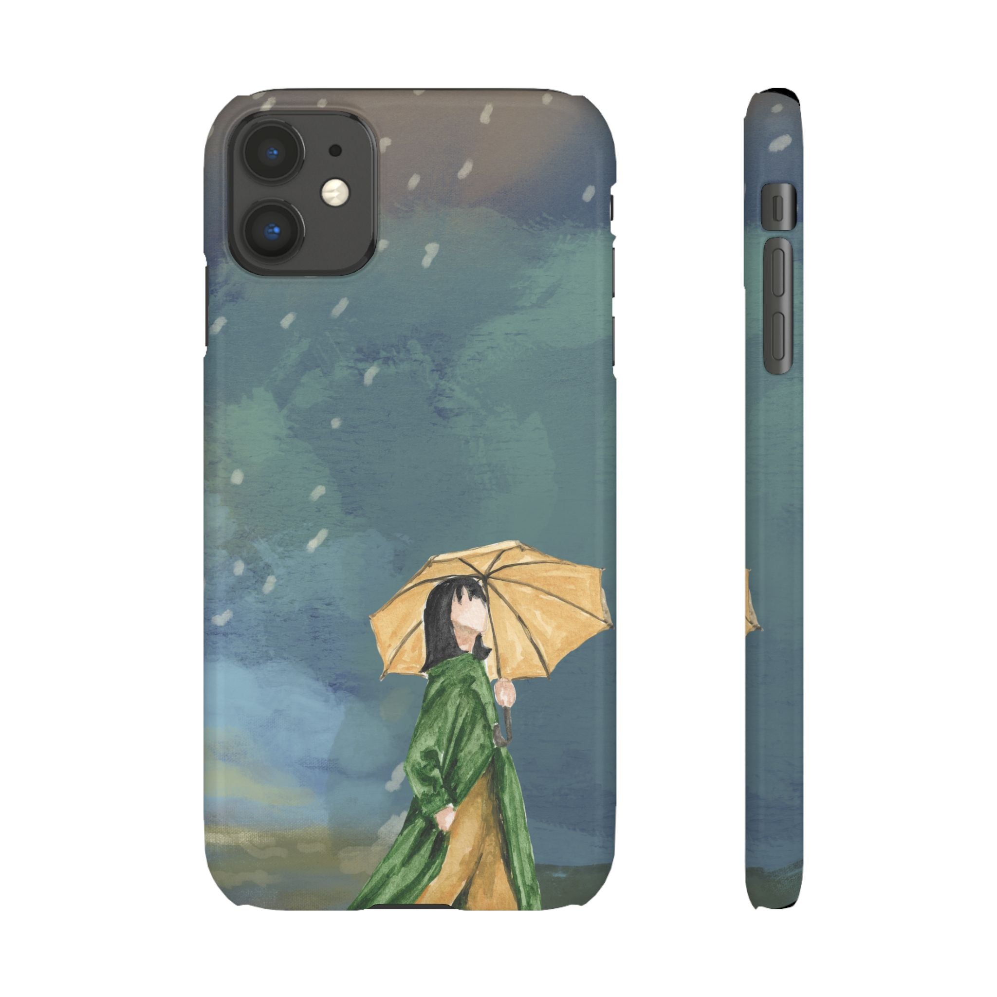 Artistic Rainfall Phone Case – Woman with Umbrella Design