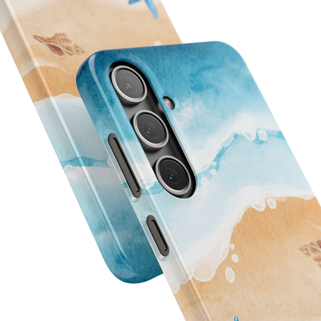 Beach Scene Phone Case — Watercolor Sand, Seashells & Crabs