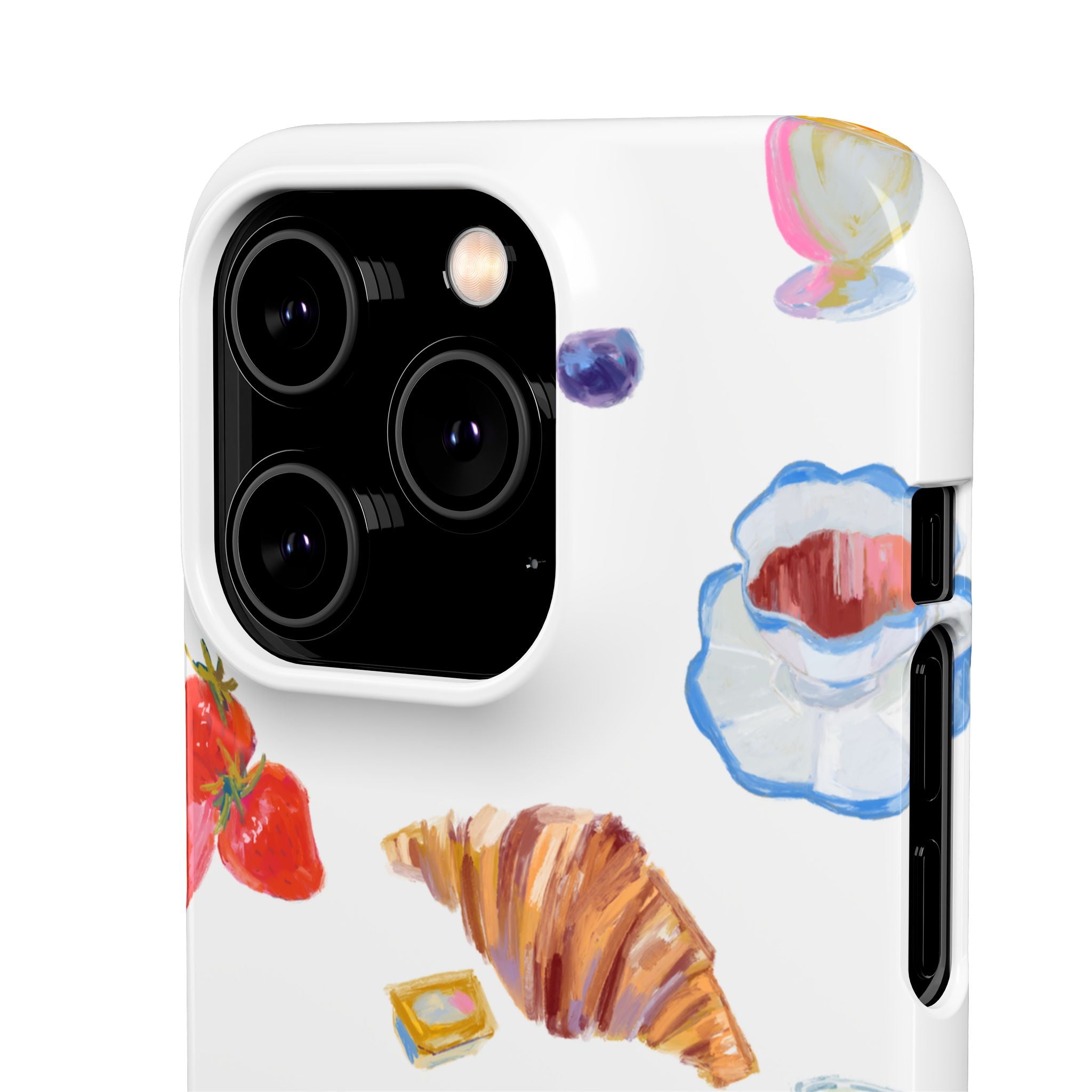 Phone Case — Watercolor Breakfast Pattern (croissant, berries, juice)