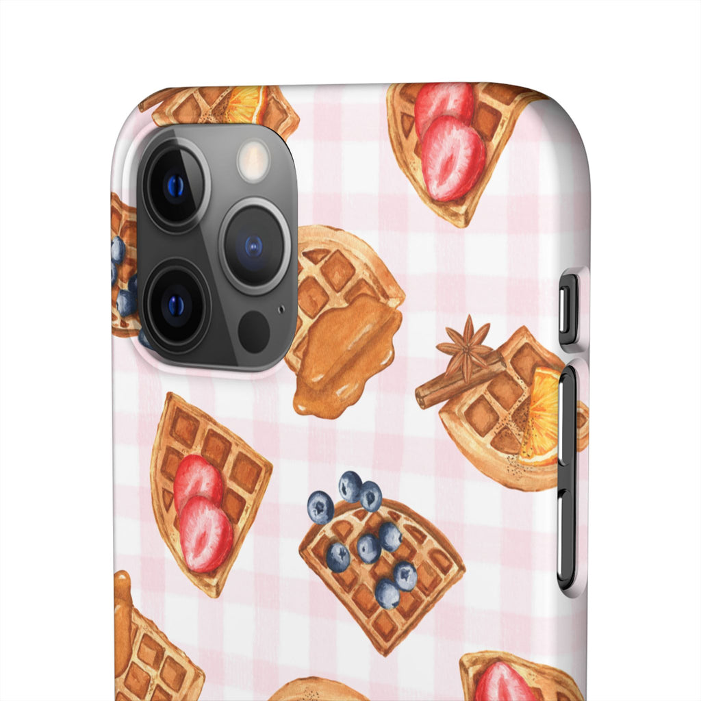 Waffle Picnic Phone Case — Cute Strawberry & Blueberry Waffles on Pink Gingham Snap Case