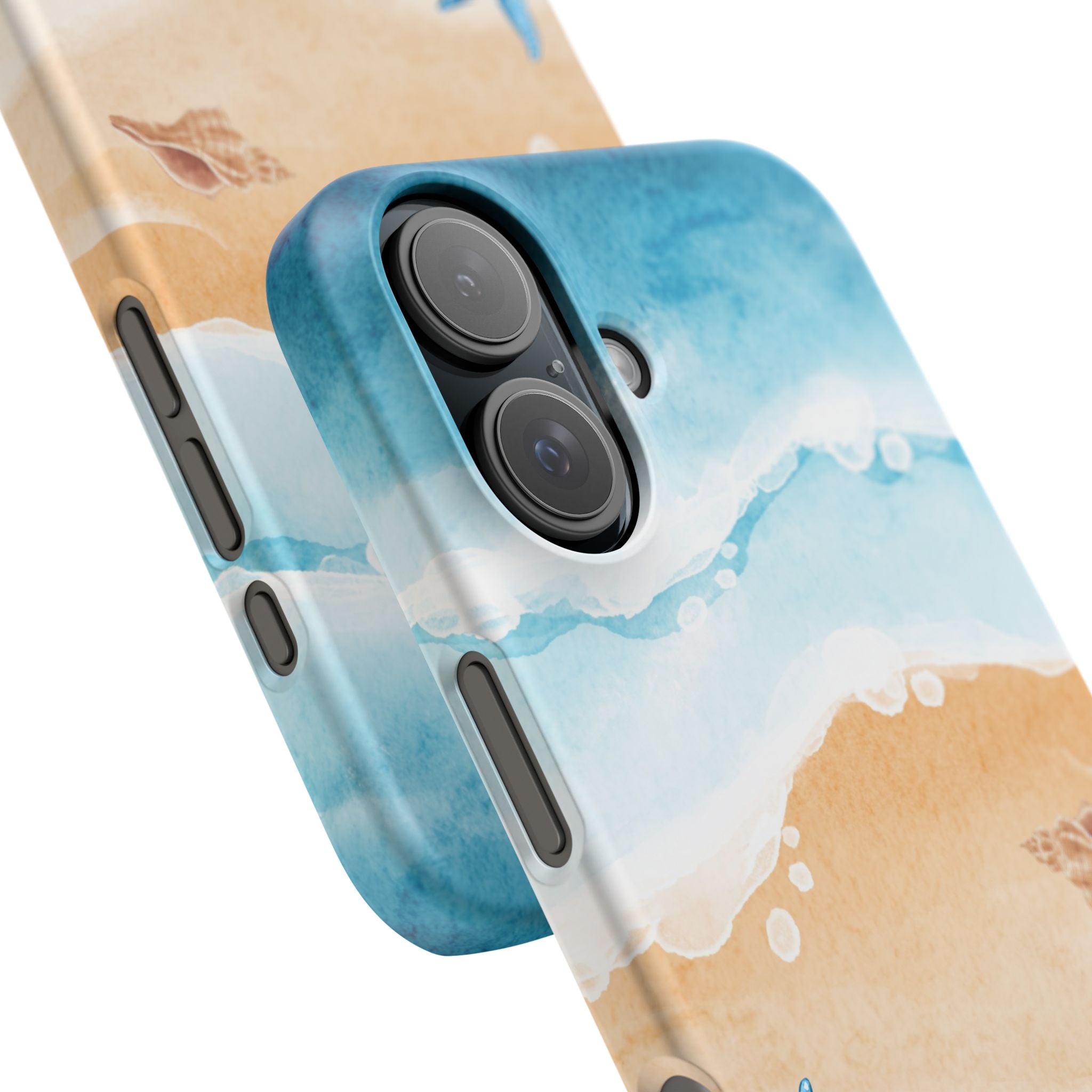 Beach Scene Phone Case — Watercolor Sand, Seashells & Crabs