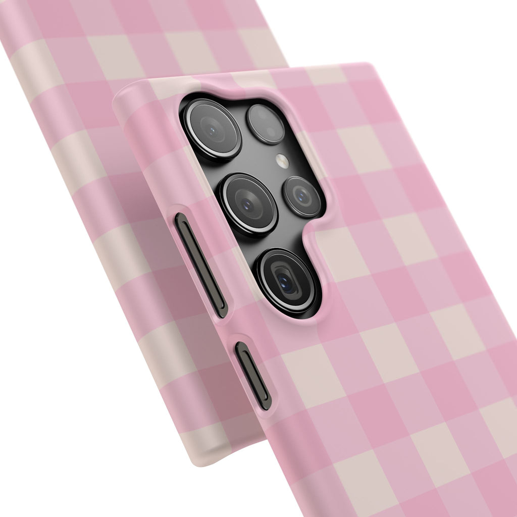 Pink Gingham Snap Phone Case - Cute Pastel Checkered iPhone Cover