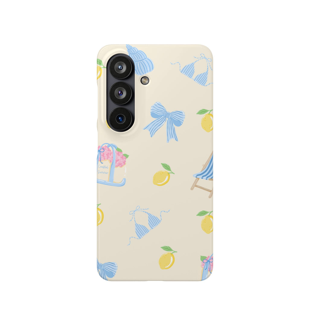 Cute Lemon & Beach Pattern Phone Case — Pastel Summer Snap Case