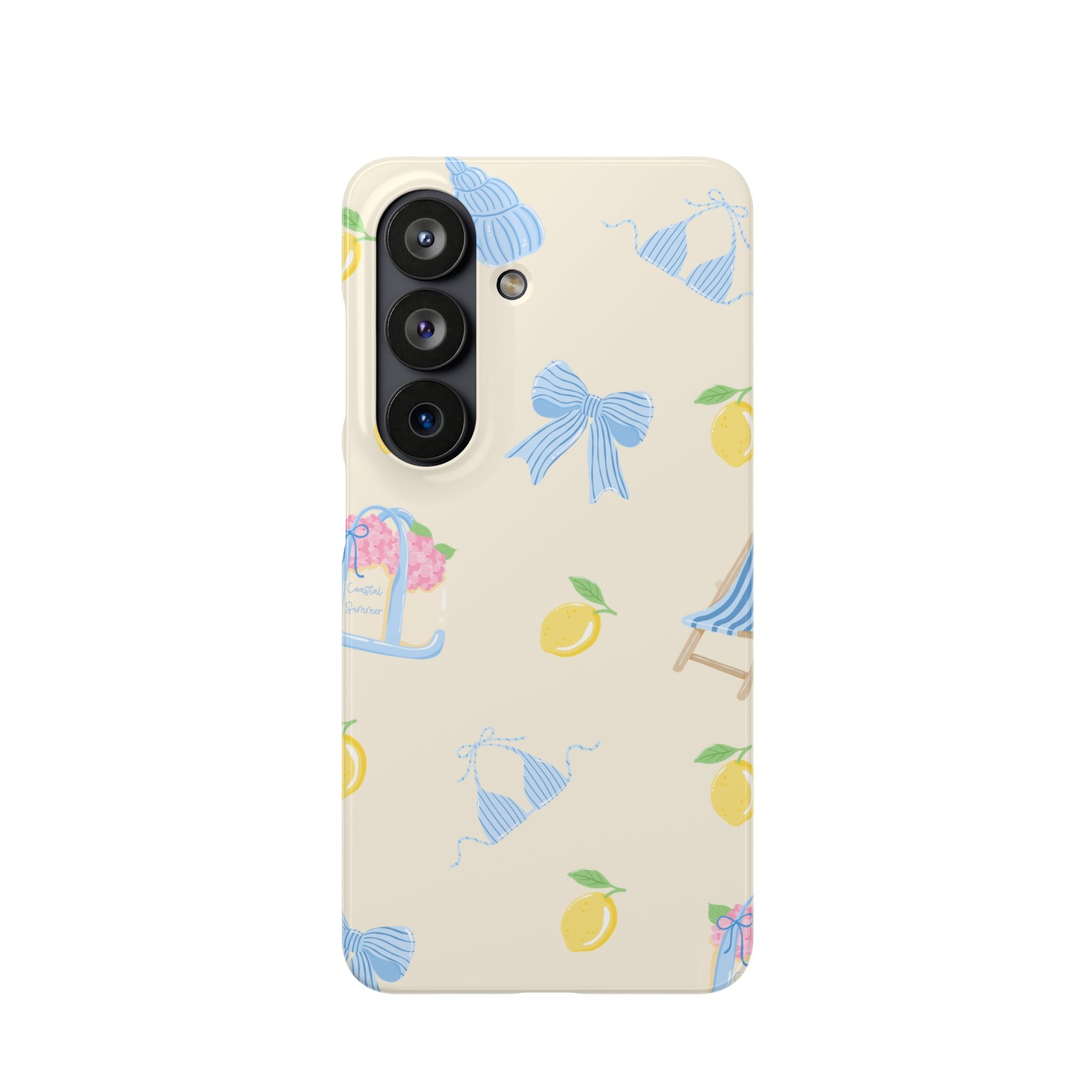 Cute Lemon & Beach Pattern Phone Case — Pastel Summer Snap Case