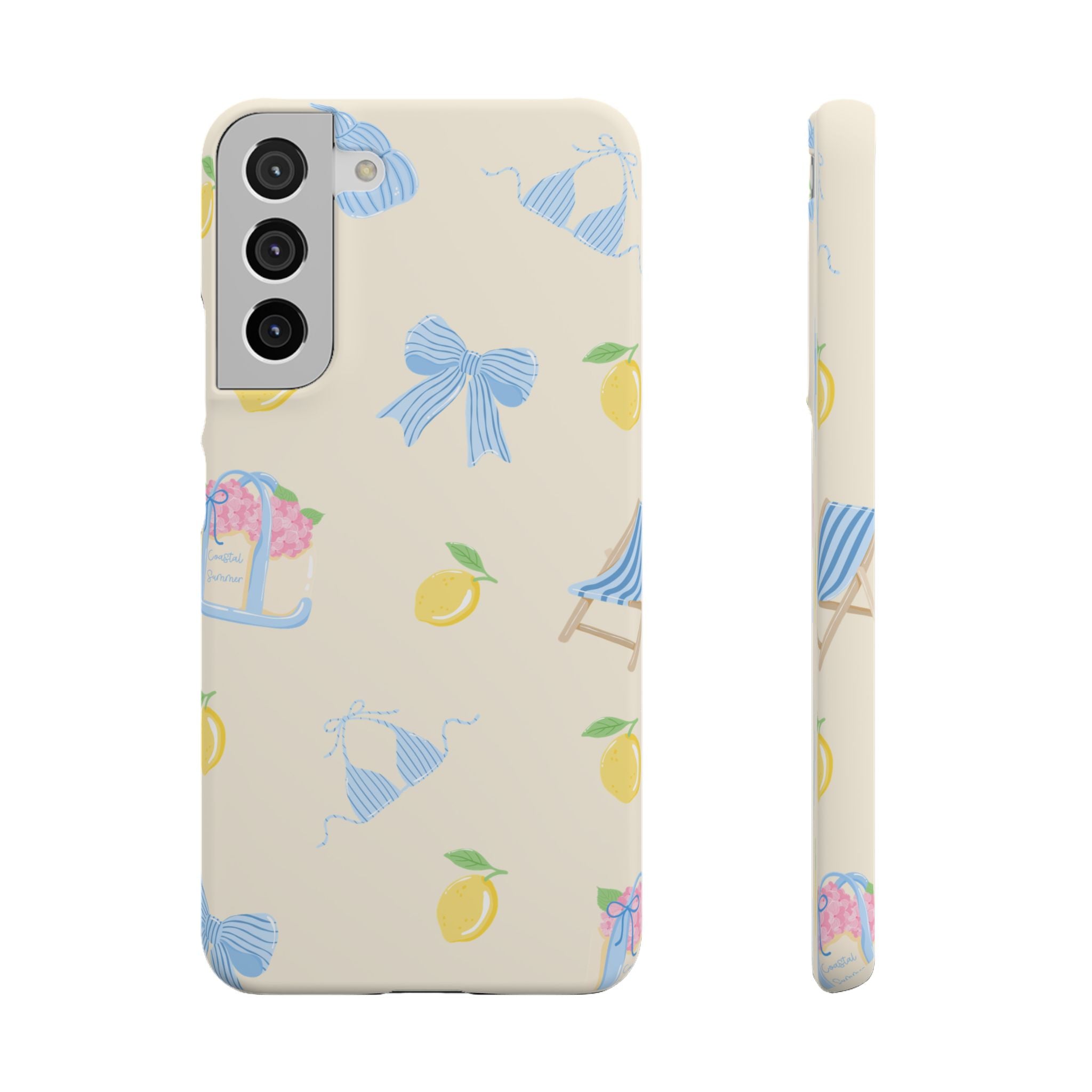 Cute Lemon & Beach Pattern Phone Case — Pastel Summer Snap Case
