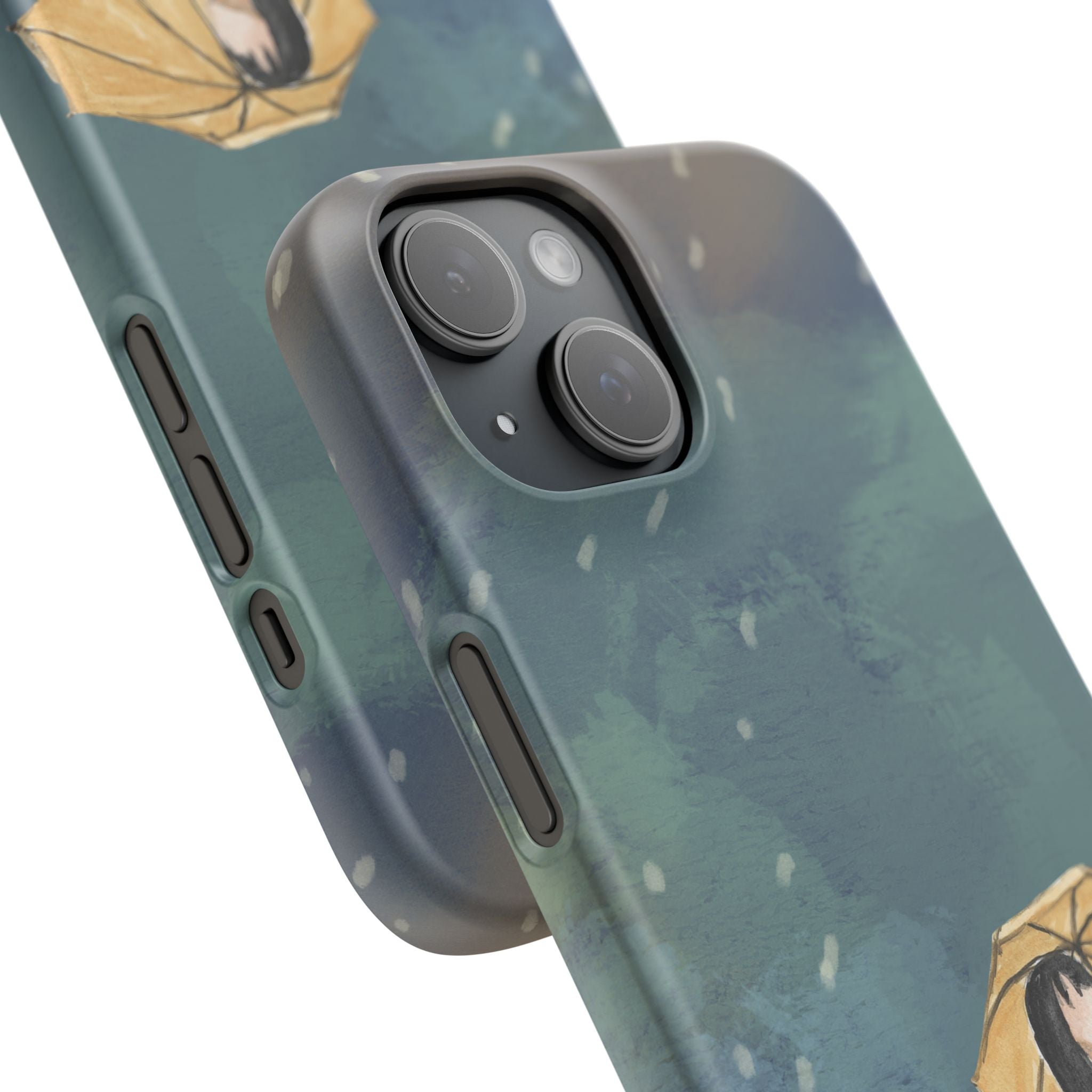 Artistic Rainfall Phone Case – Woman with Umbrella Design