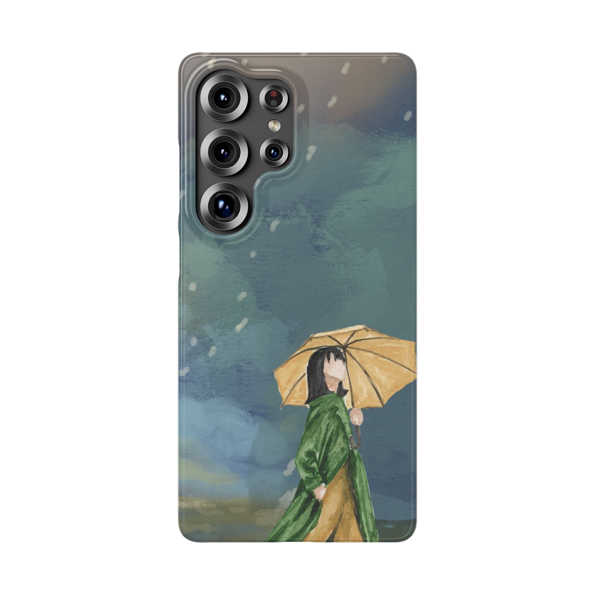Artistic Rainfall Phone Case – Woman with Umbrella Design