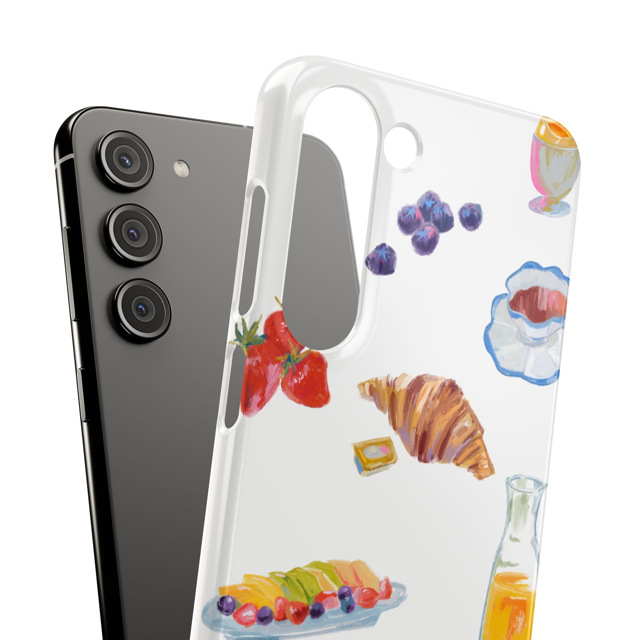 Phone Case — Watercolor Breakfast Pattern (croissant, berries, juice)