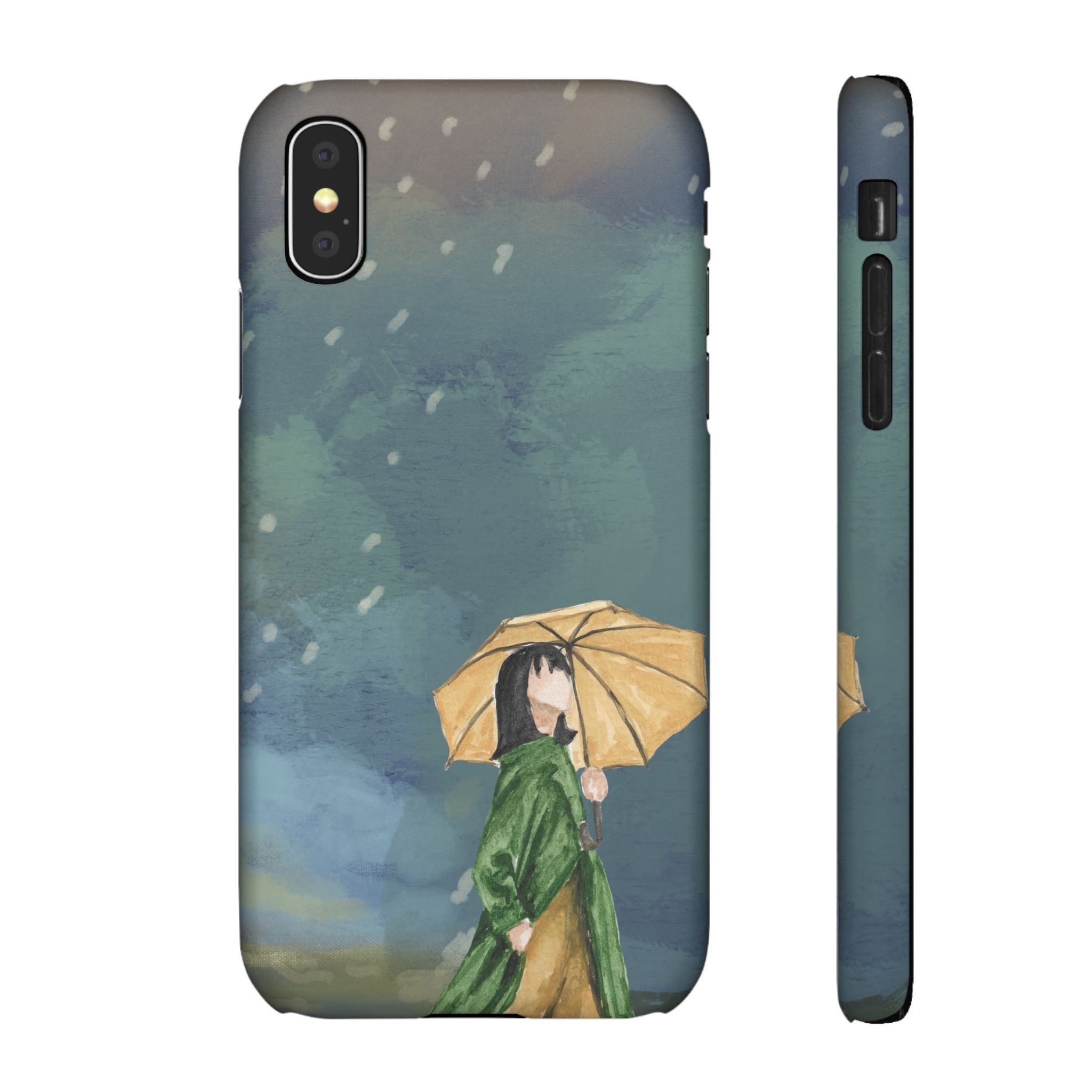 Artistic Rainfall Phone Case – Woman with Umbrella Design