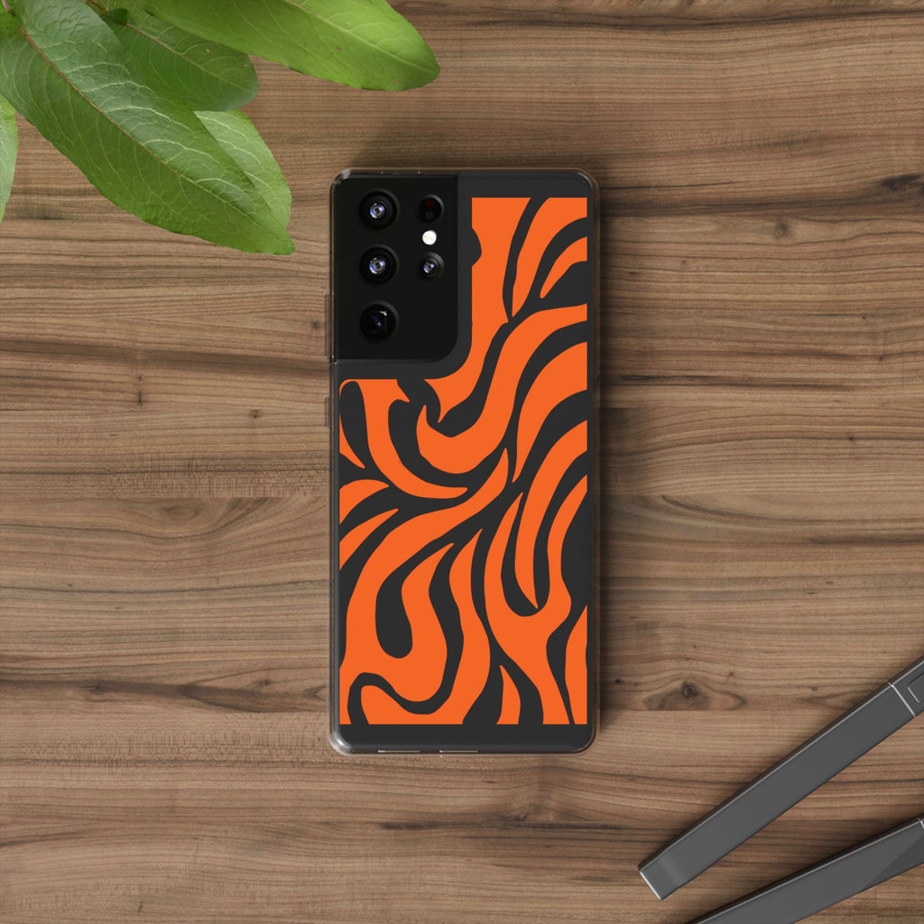 Orange Tiger Stripe Clear Phone Case — Bold Animal Print iPhone Cover