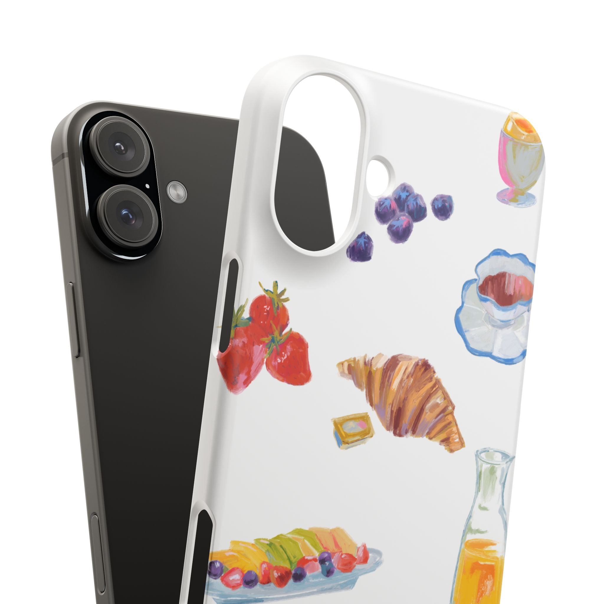 Phone Case — Watercolor Breakfast Pattern (croissant, berries, juice)