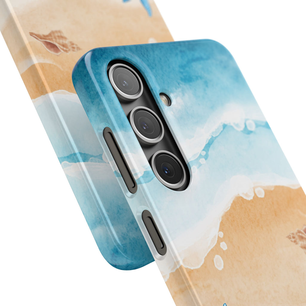 Beach Scene Phone Case — Watercolor Sand, Seashells & Crabs