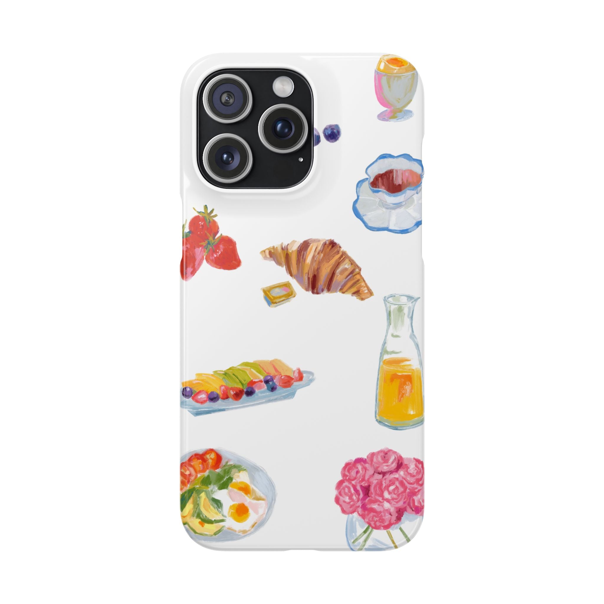 Phone Case — Watercolor Breakfast Pattern (croissant, berries, juice)