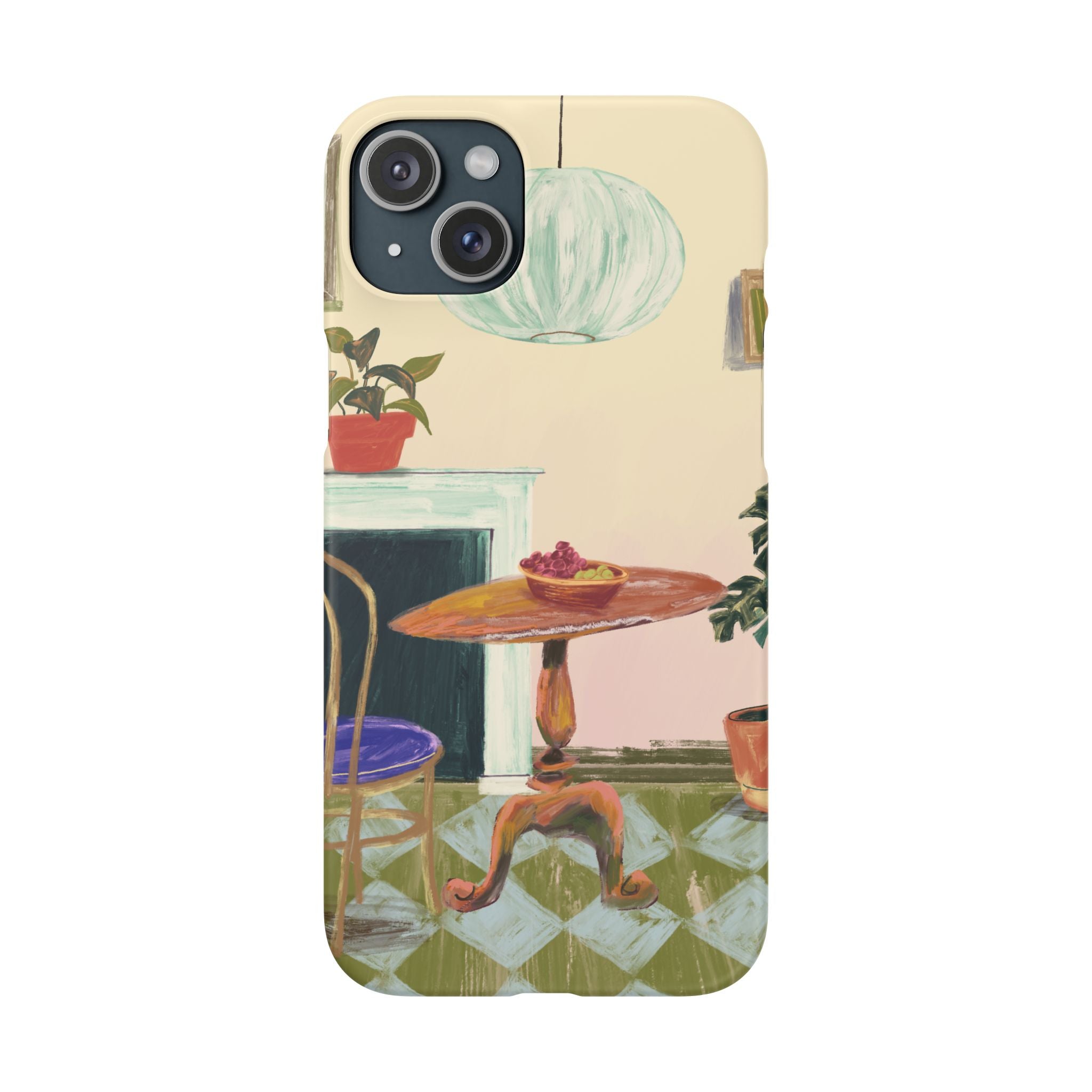 Vintage Bistro Phone Case — Cozy Cafe Interior Illustration Snap Case