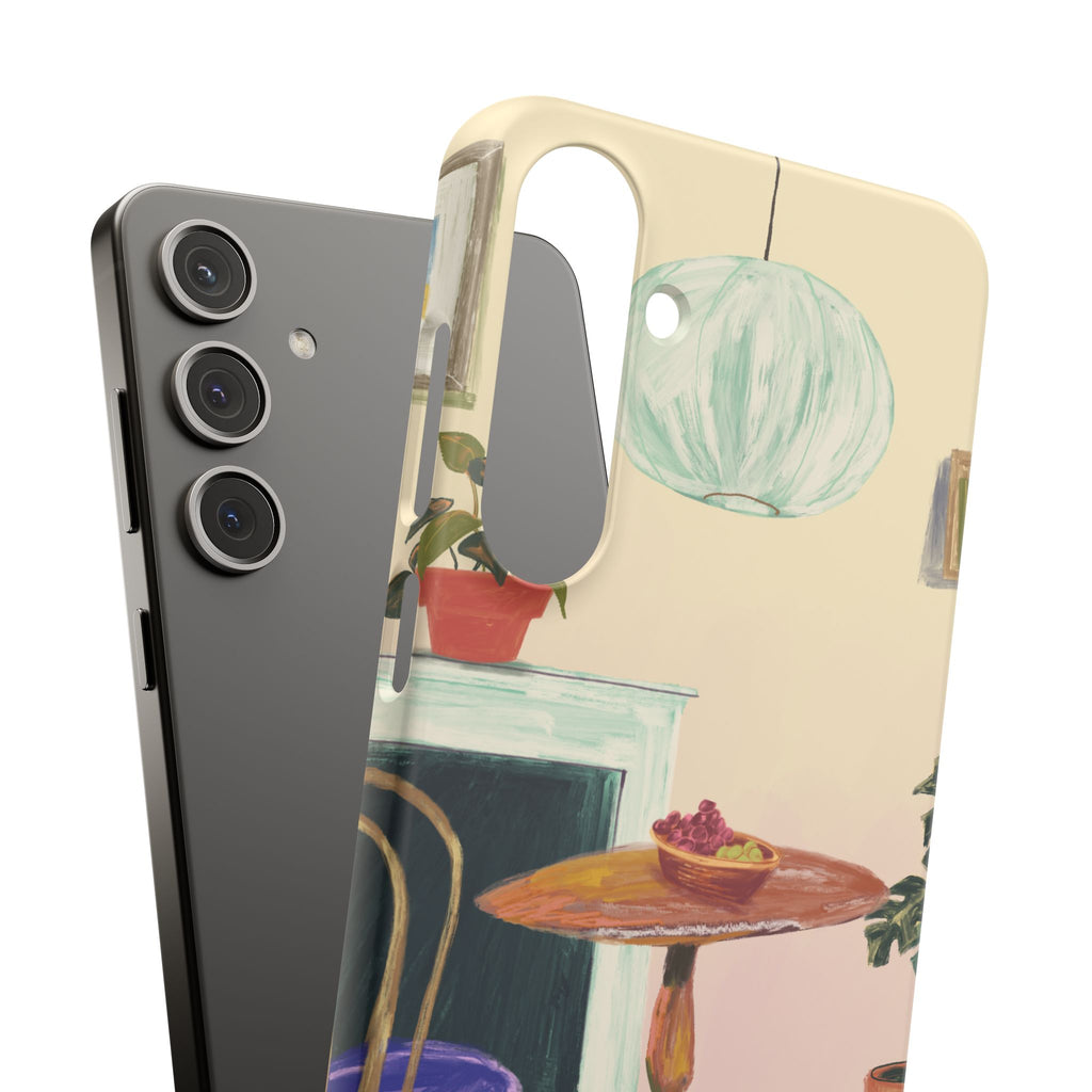 Vintage Bistro Phone Case — Cozy Cafe Interior Illustration Snap Case