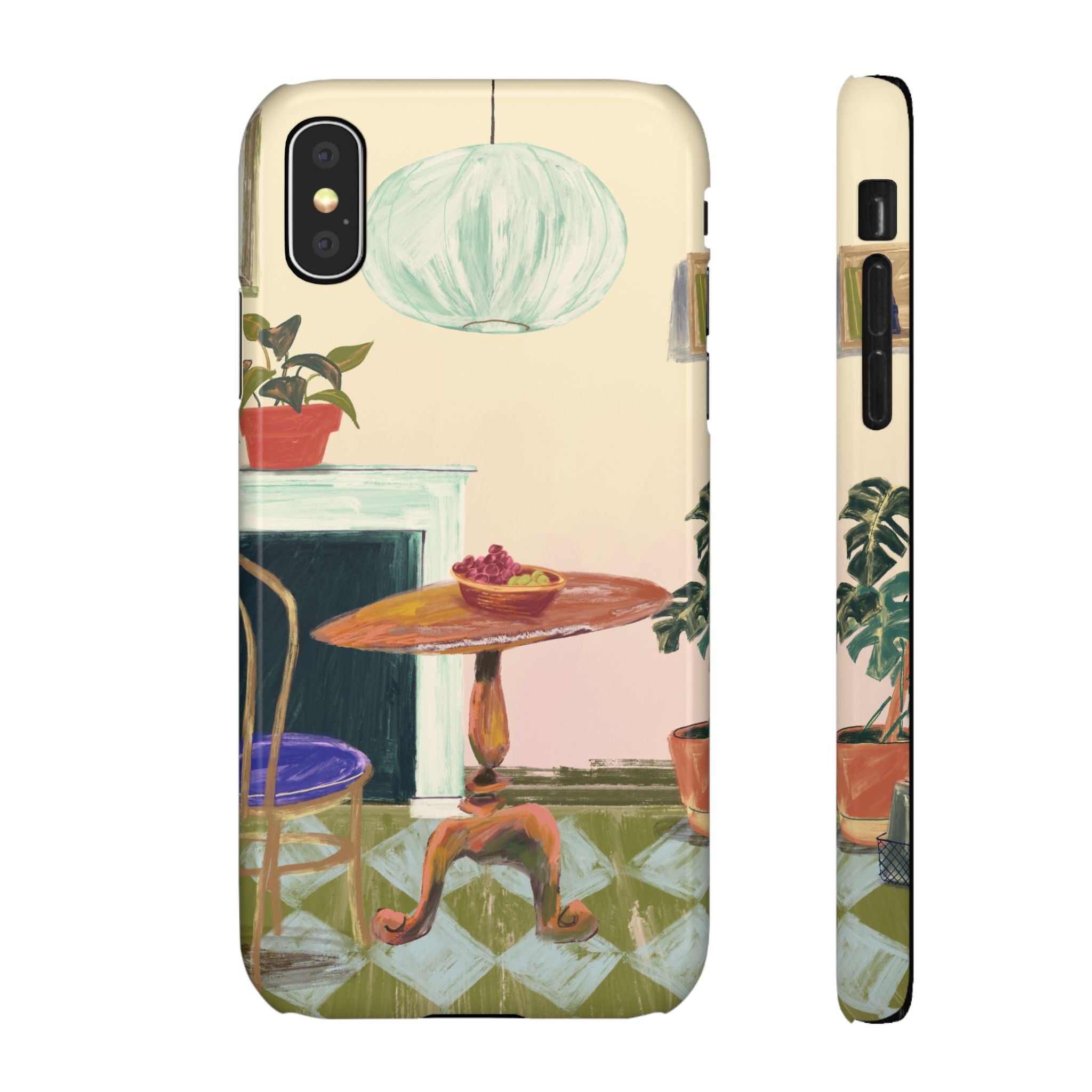 Vintage Bistro Phone Case — Cozy Cafe Interior Illustration Snap Case