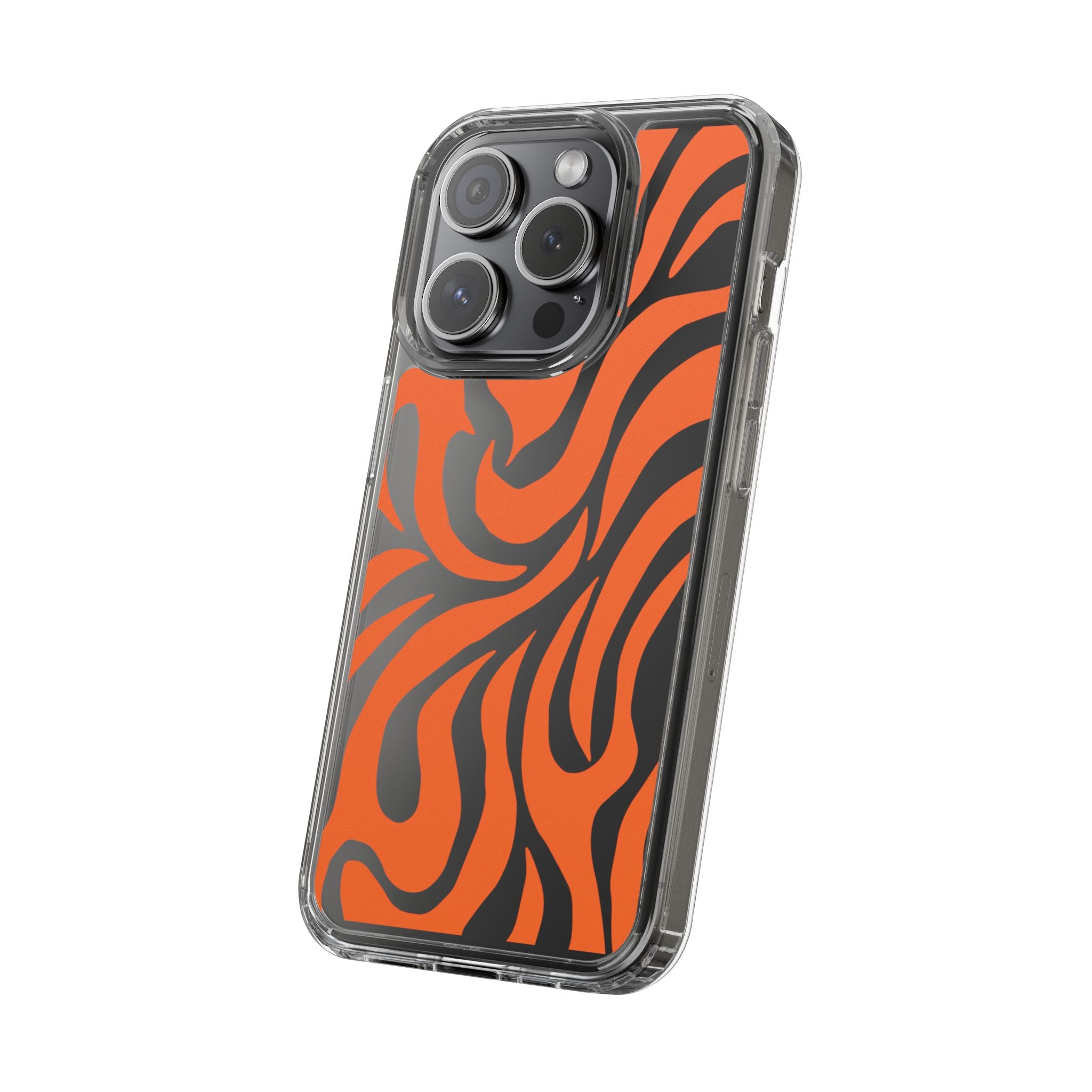 Orange Tiger Stripe Clear Phone Case — Bold Animal Print iPhone Cover