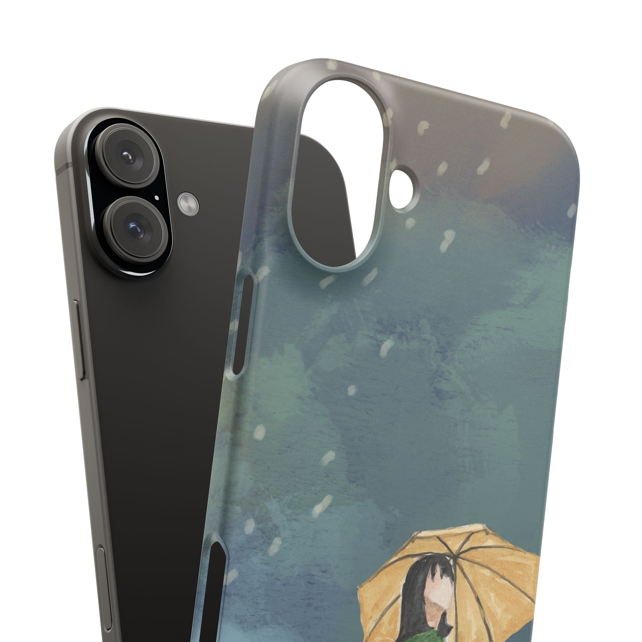 Artistic Rainfall Phone Case – Woman with Umbrella Design