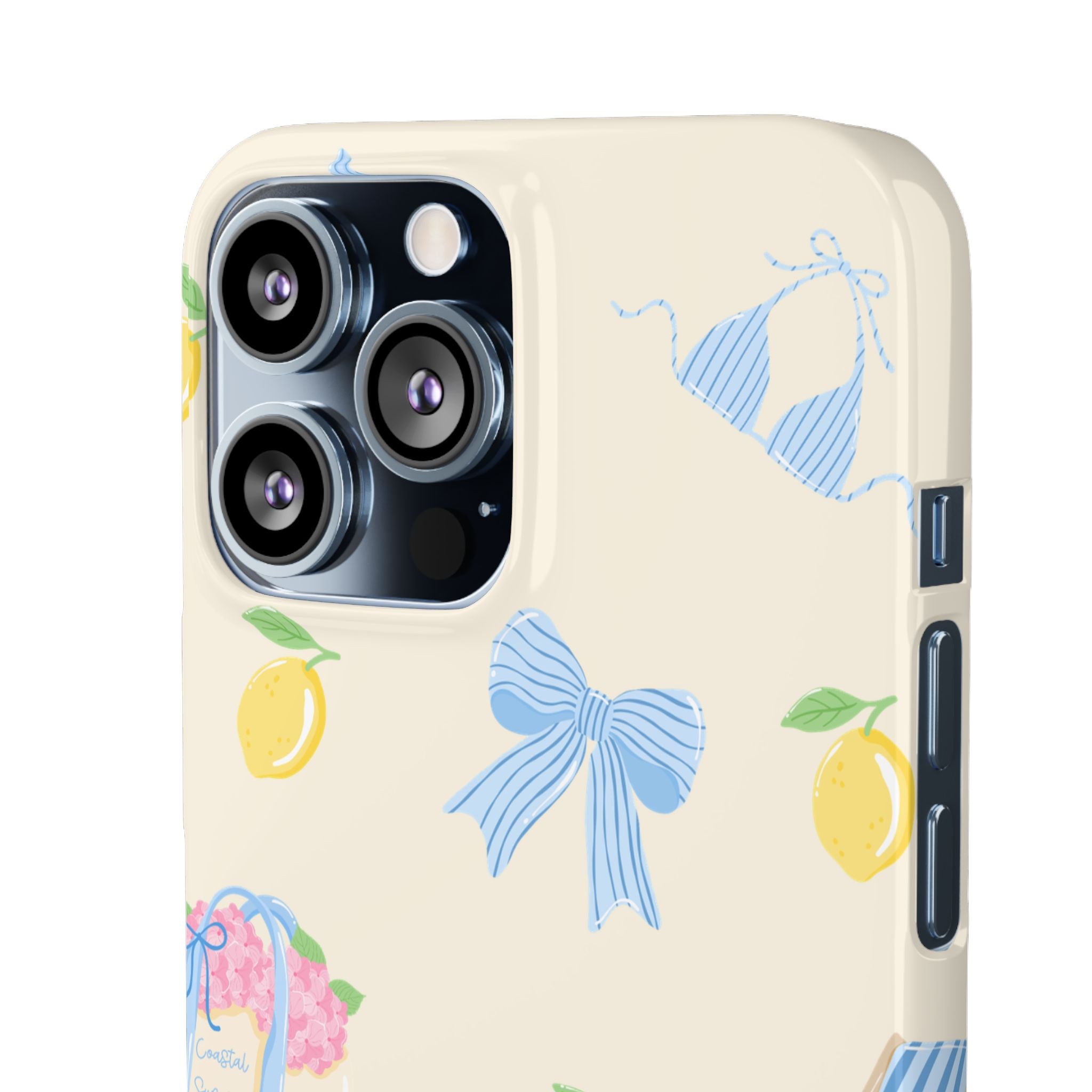 Cute Lemon & Beach Pattern Phone Case — Pastel Summer Snap Case