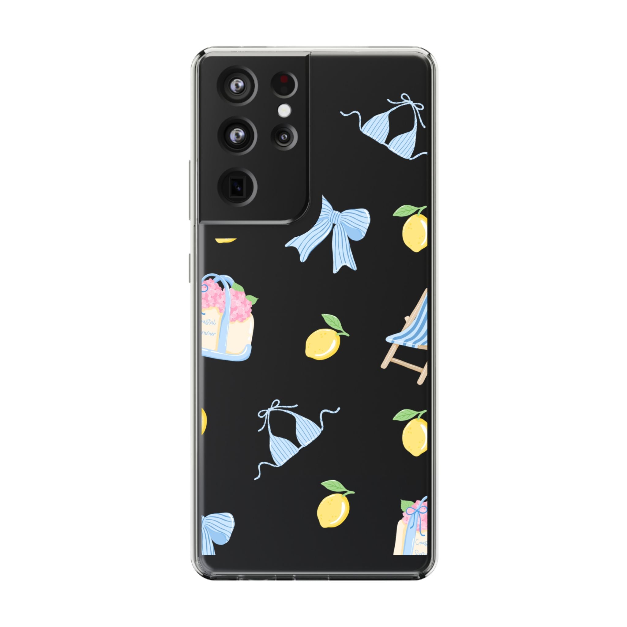 Clear Phone Case — Summer Lemon & Bow Pattern (bikini, beach chair, cake)