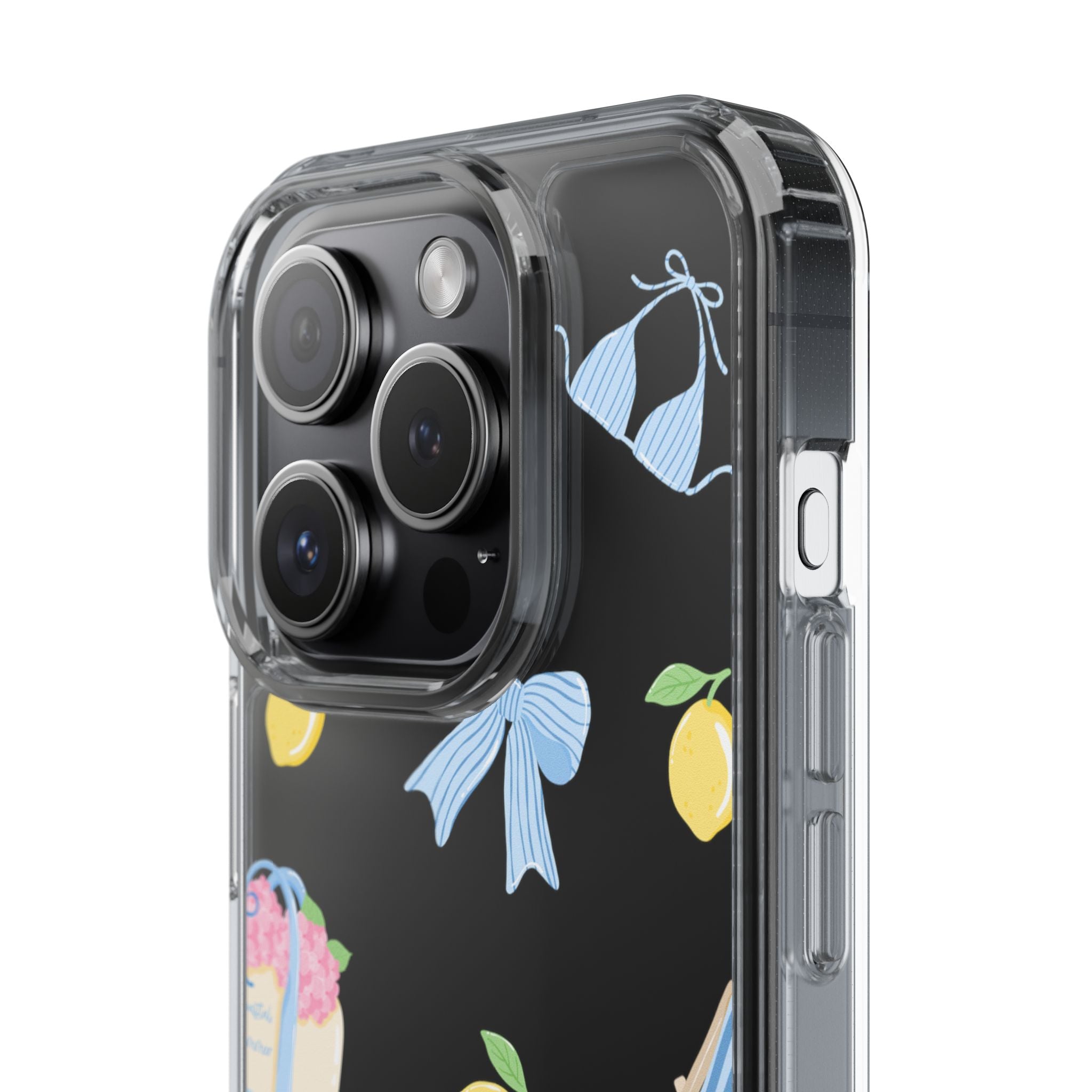 Clear Phone Case — Summer Lemon & Bow Pattern (bikini, beach chair, cake)