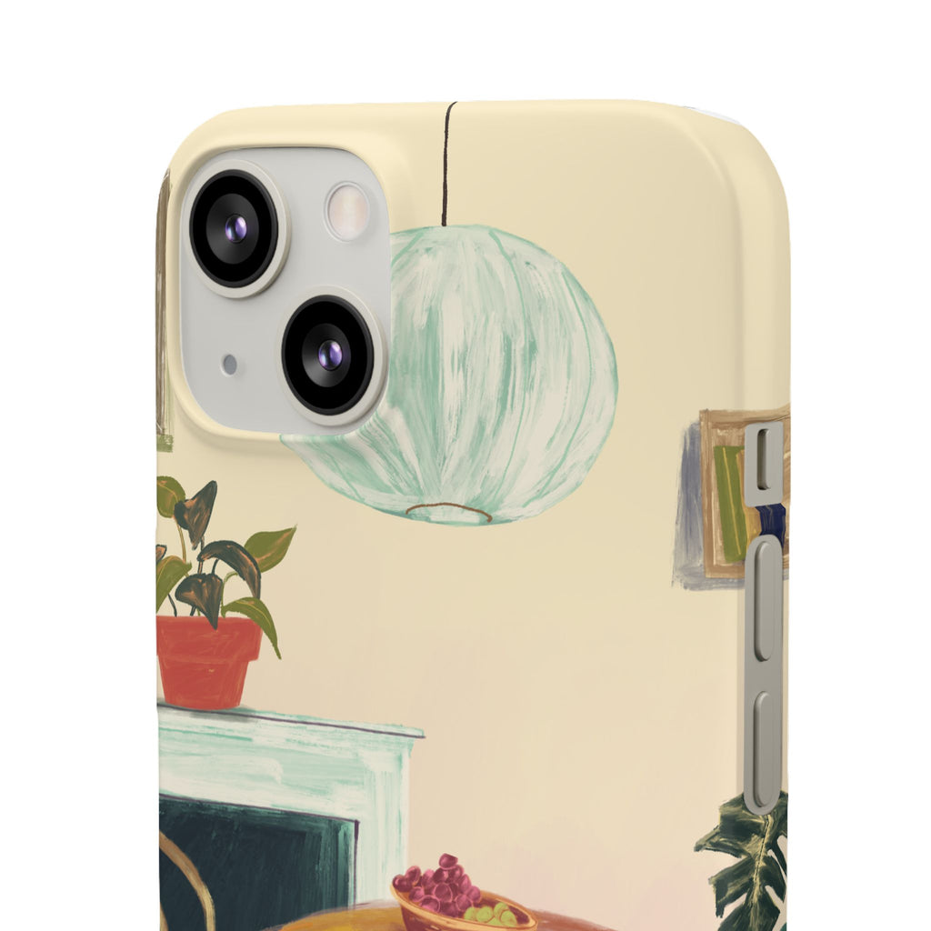 Vintage Bistro Phone Case — Cozy Cafe Interior Illustration Snap Case