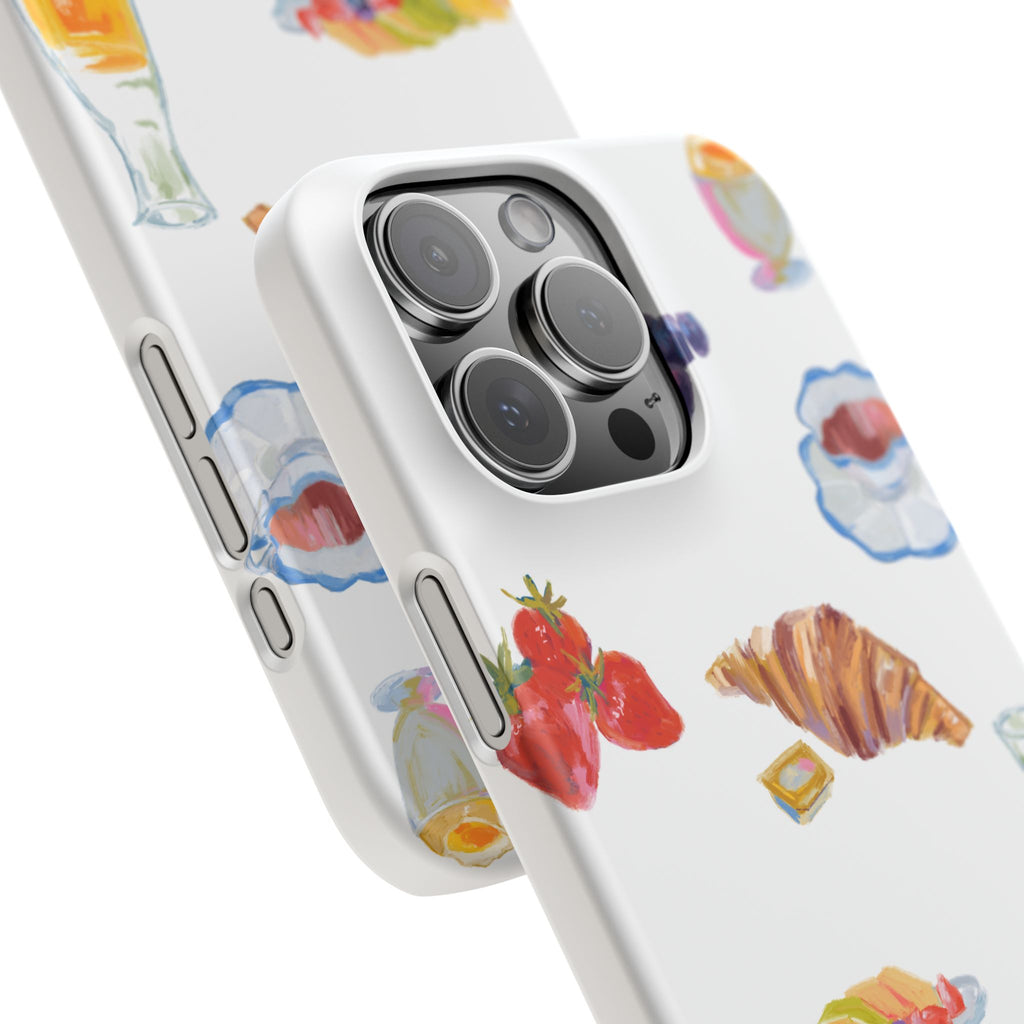 Phone Case — Watercolor Breakfast Pattern (croissant, berries, juice)