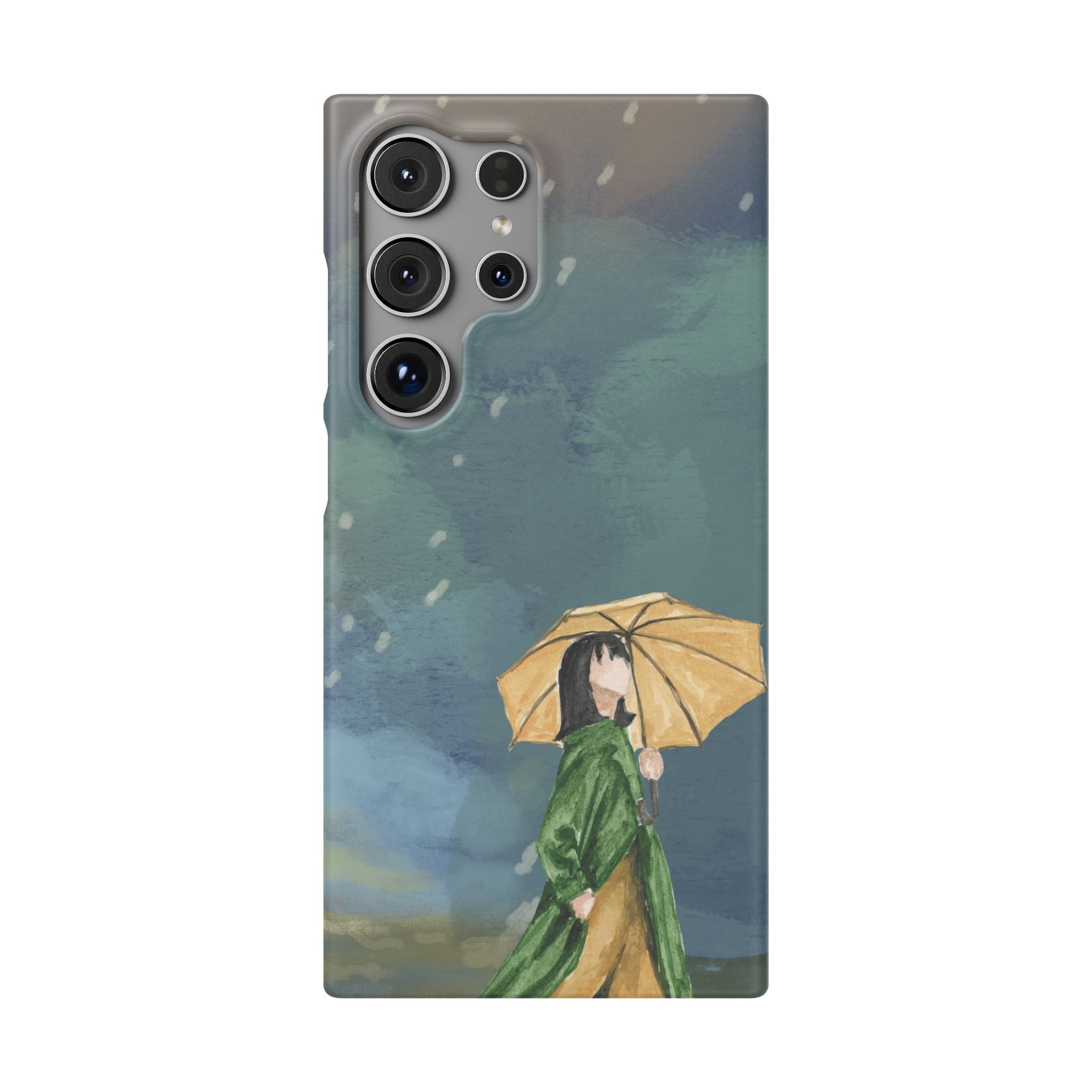 Artistic Rainfall Phone Case – Woman with Umbrella Design