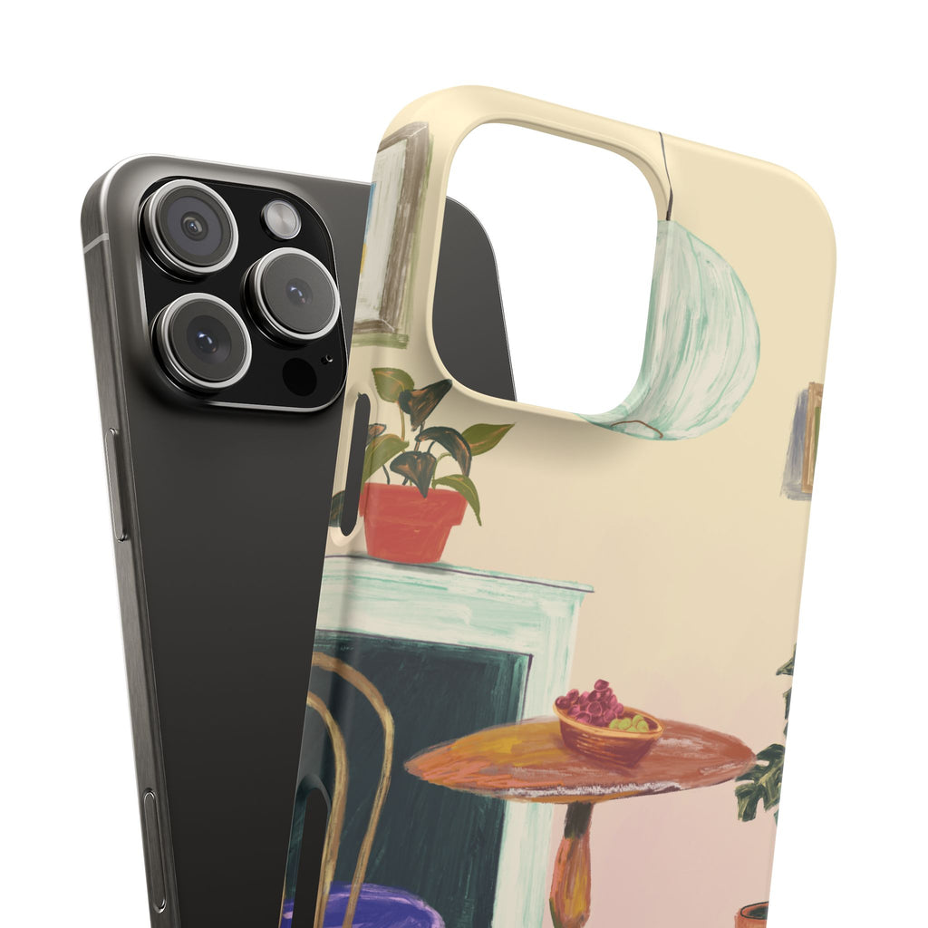 Vintage Bistro Phone Case — Cozy Cafe Interior Illustration Snap Case