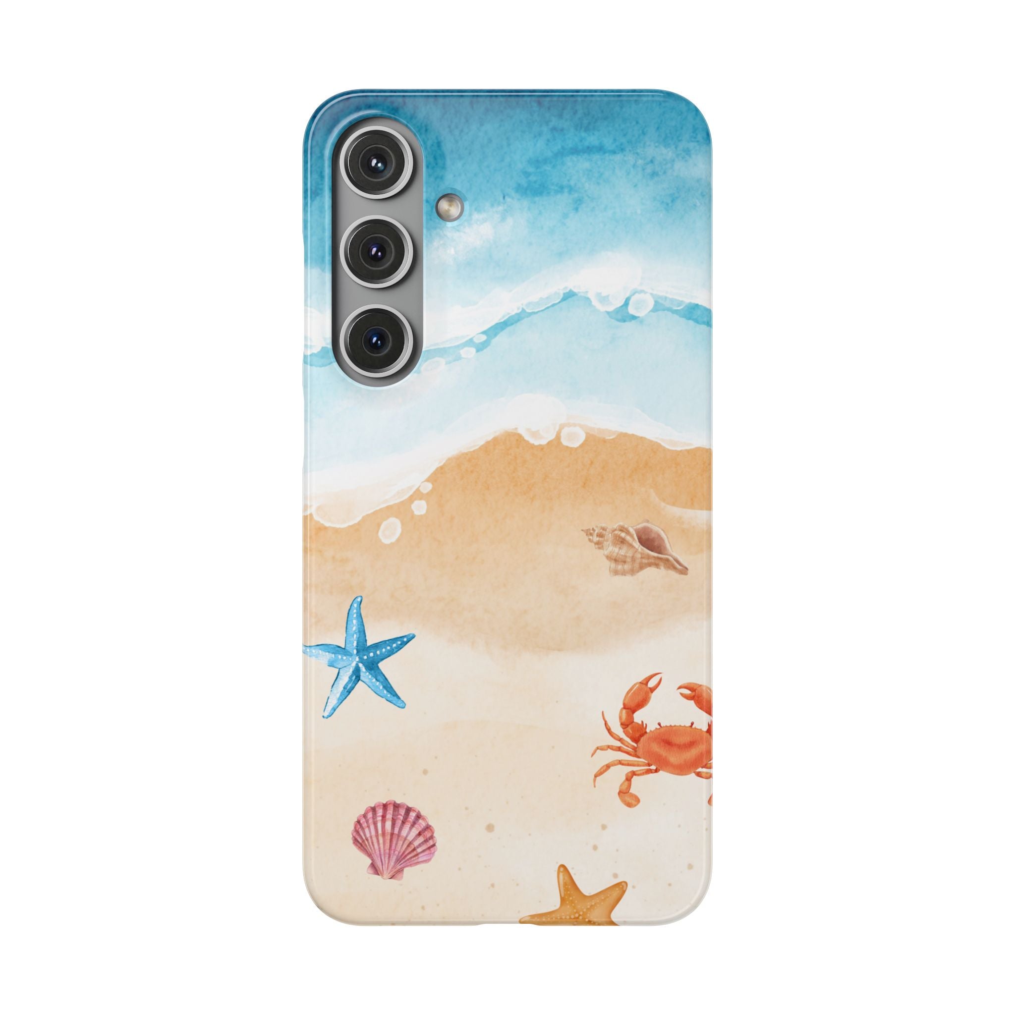 Beach Scene Phone Case — Watercolor Sand, Seashells & Crabs