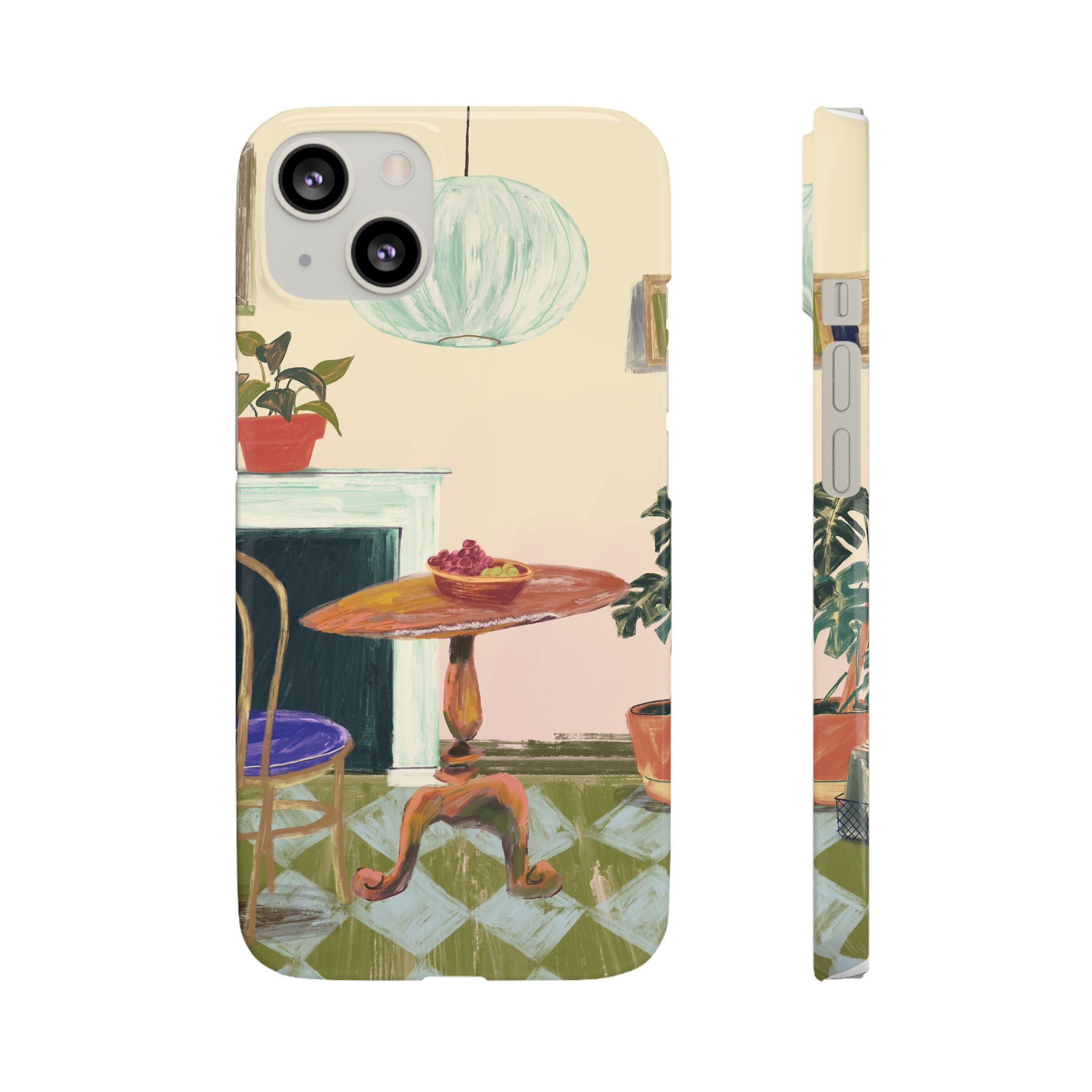Vintage Bistro Phone Case — Cozy Cafe Interior Illustration Snap Case