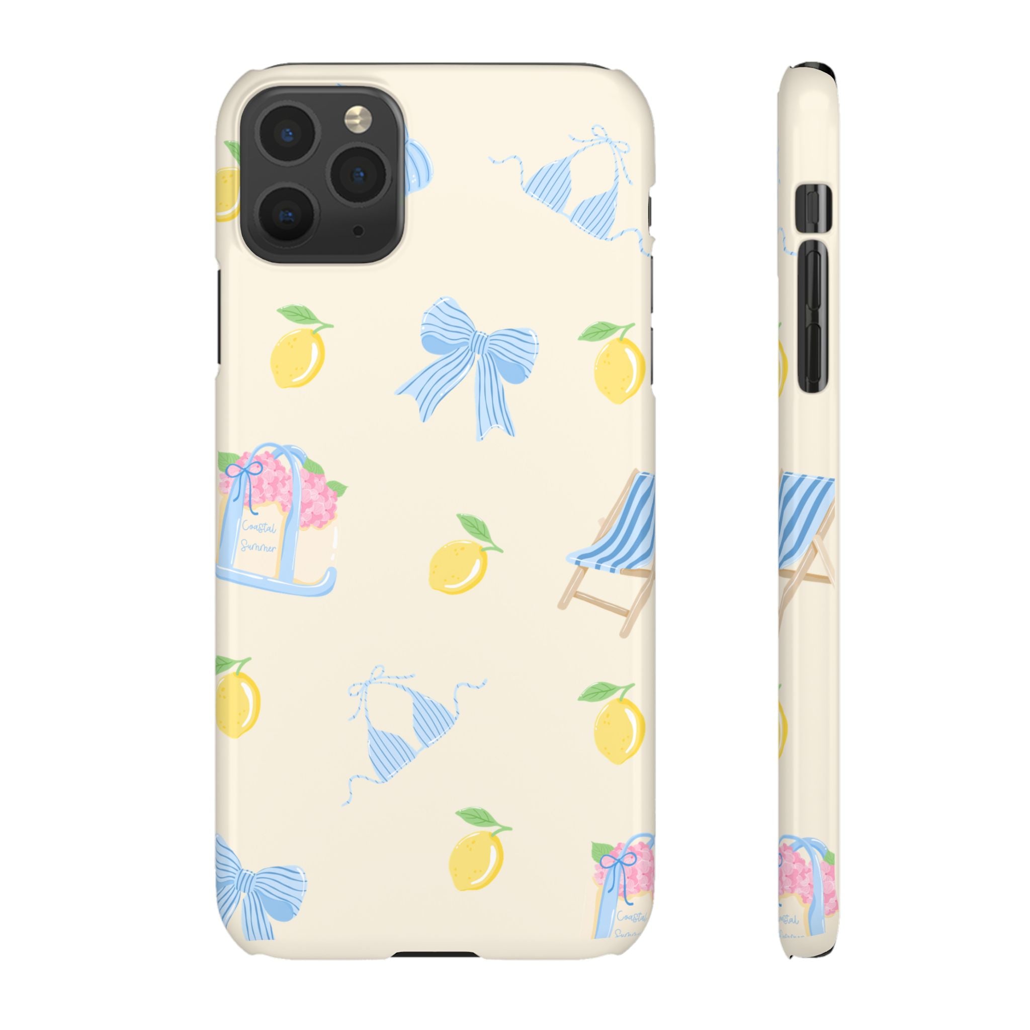 Cute Lemon & Beach Pattern Phone Case — Pastel Summer Snap Case