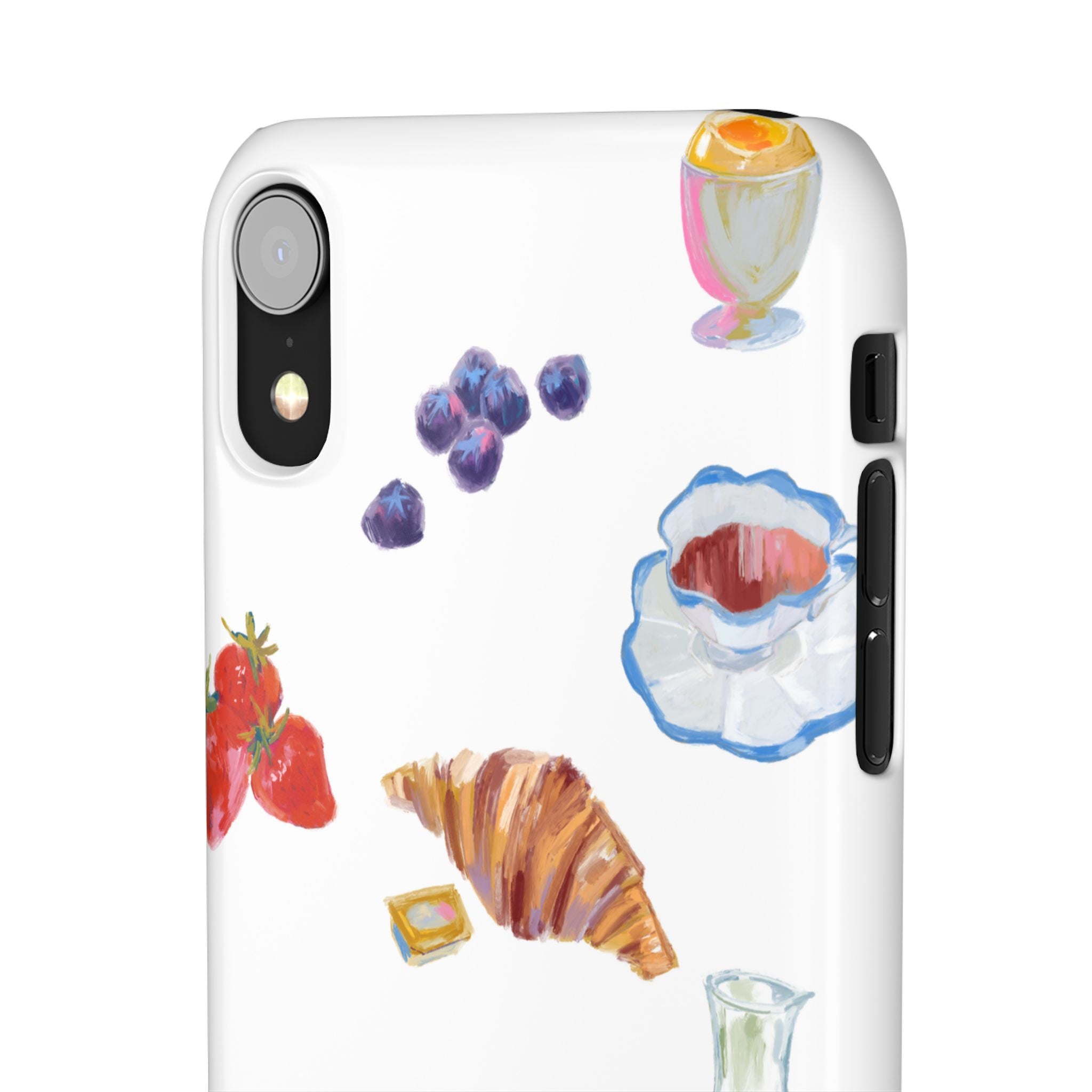 Phone Case — Watercolor Breakfast Pattern (croissant, berries, juice)