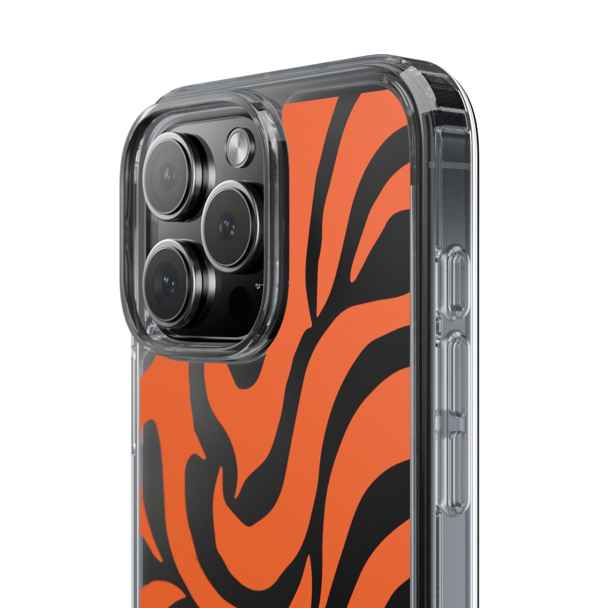 Orange Tiger Stripe Clear Phone Case — Bold Animal Print iPhone Cover