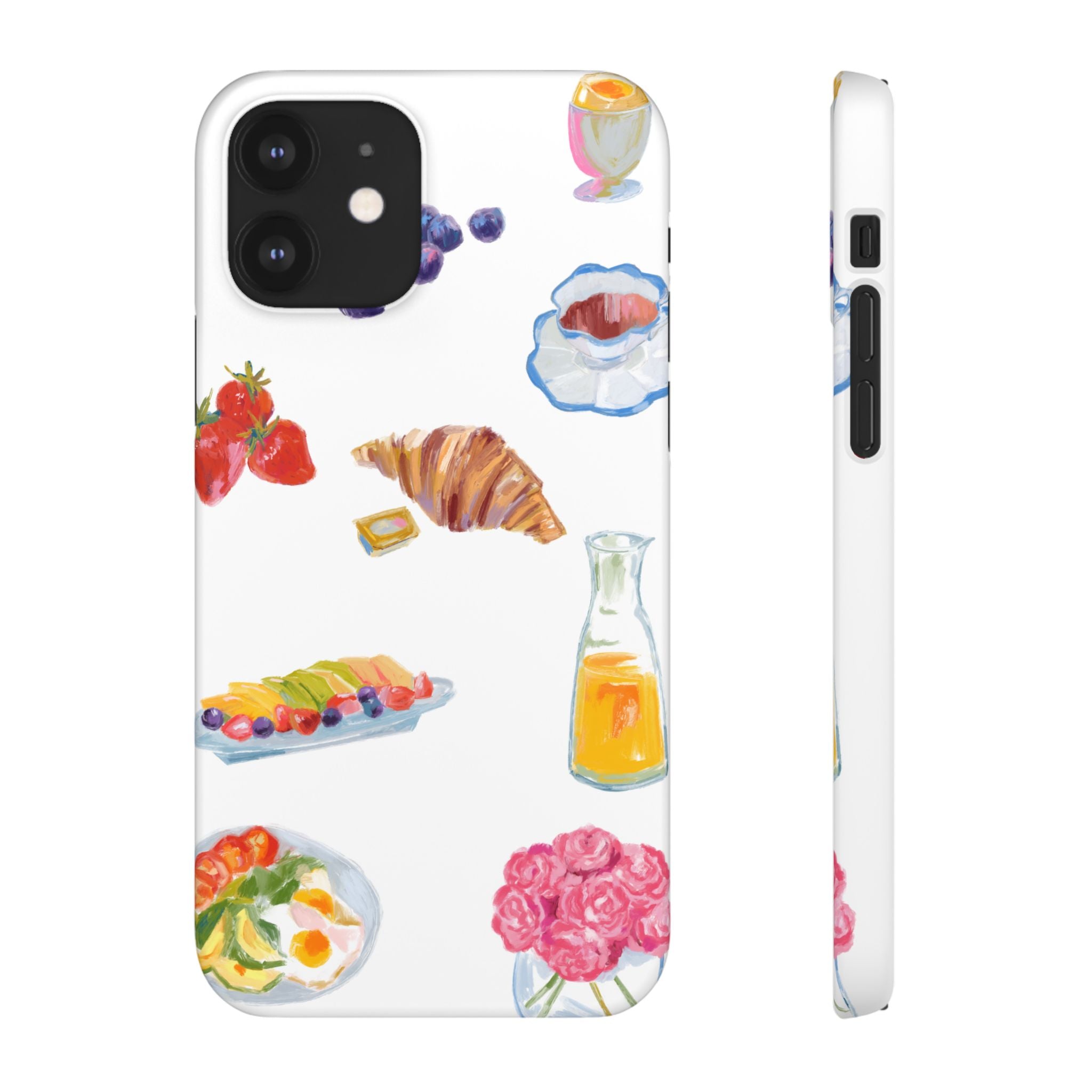 Phone Case — Watercolor Breakfast Pattern (croissant, berries, juice)
